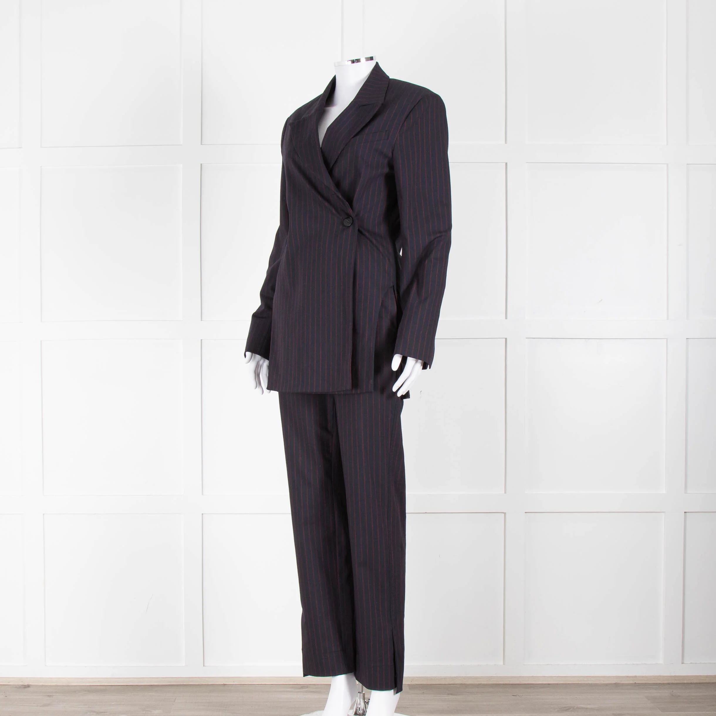 Ganni Navy Blazer With Red Pin Stripe - Image 9