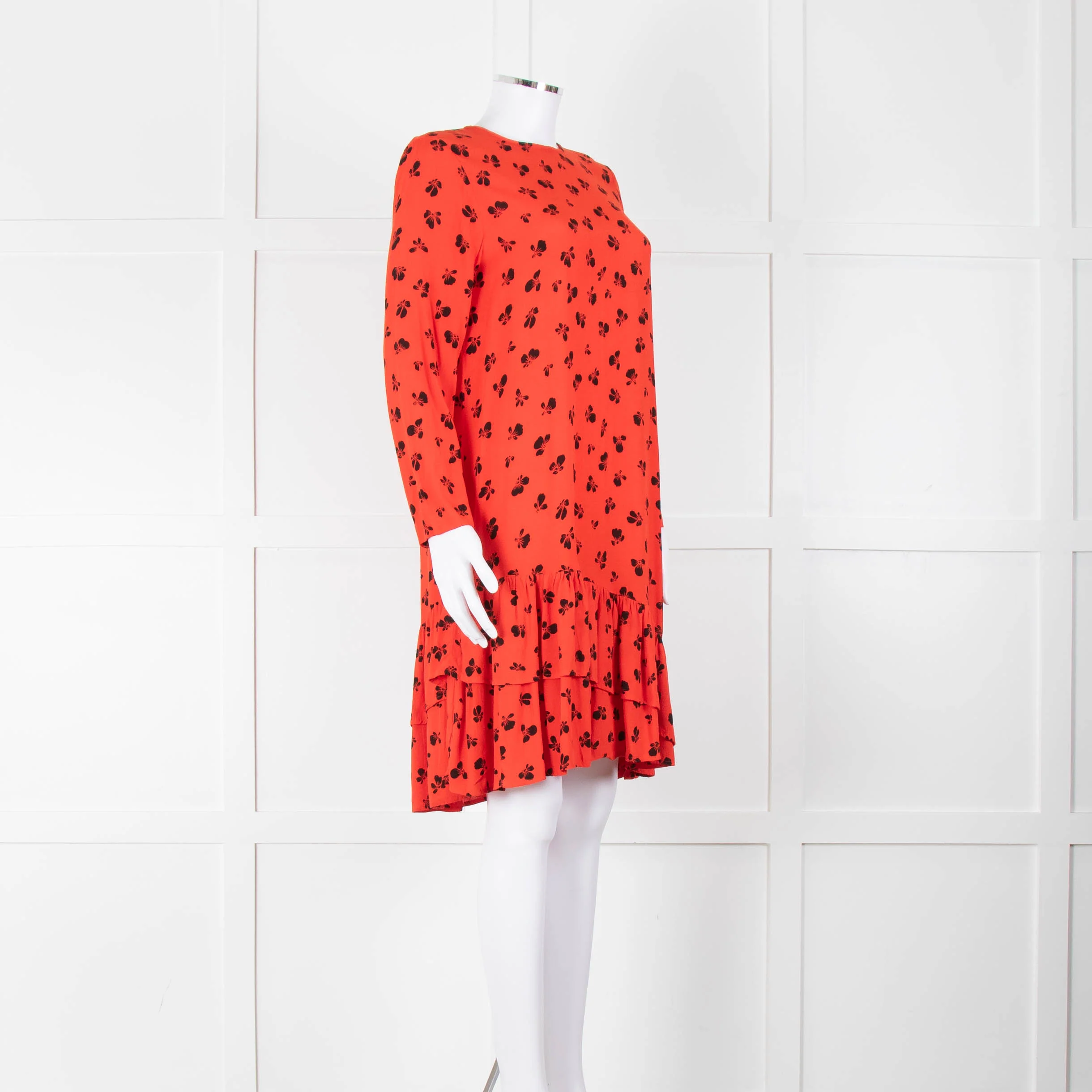 Ganni Orange Black Print Frill Trim Short Dress - Image 2