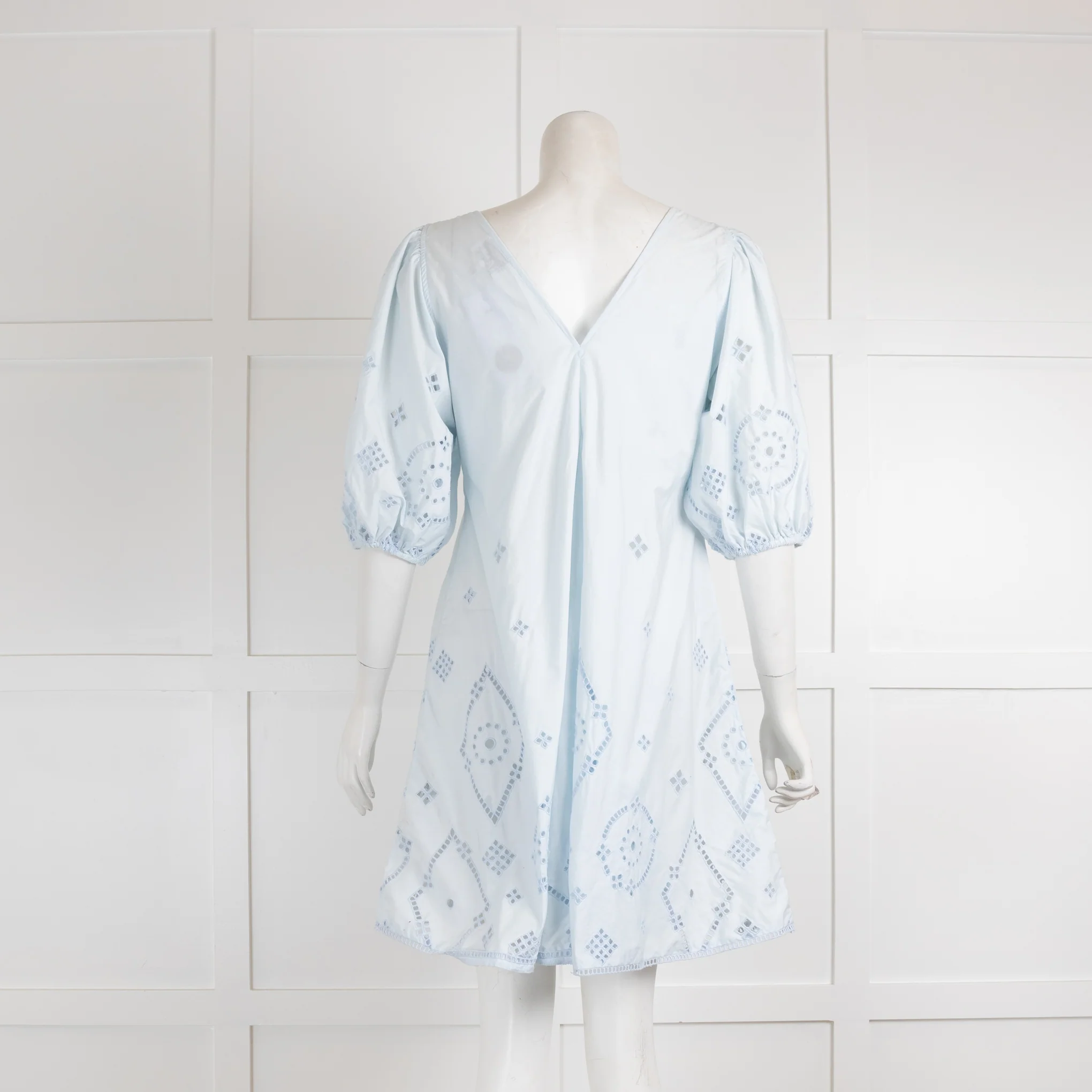 Ganni Pale Blue Broderie Mini Dress - Image 3
