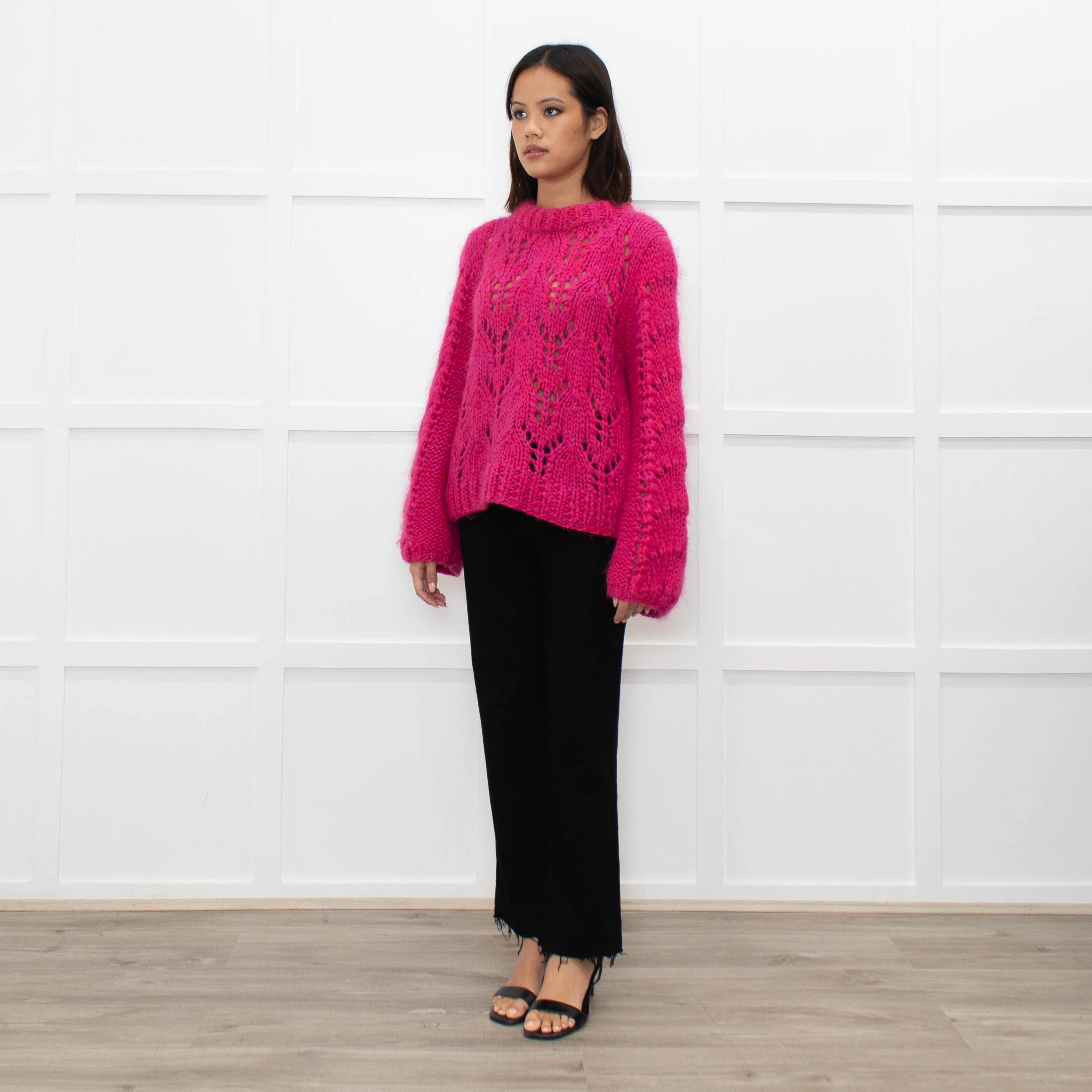 Ganni Pink Mohair Jumper With Holes In Stitching - Image 7