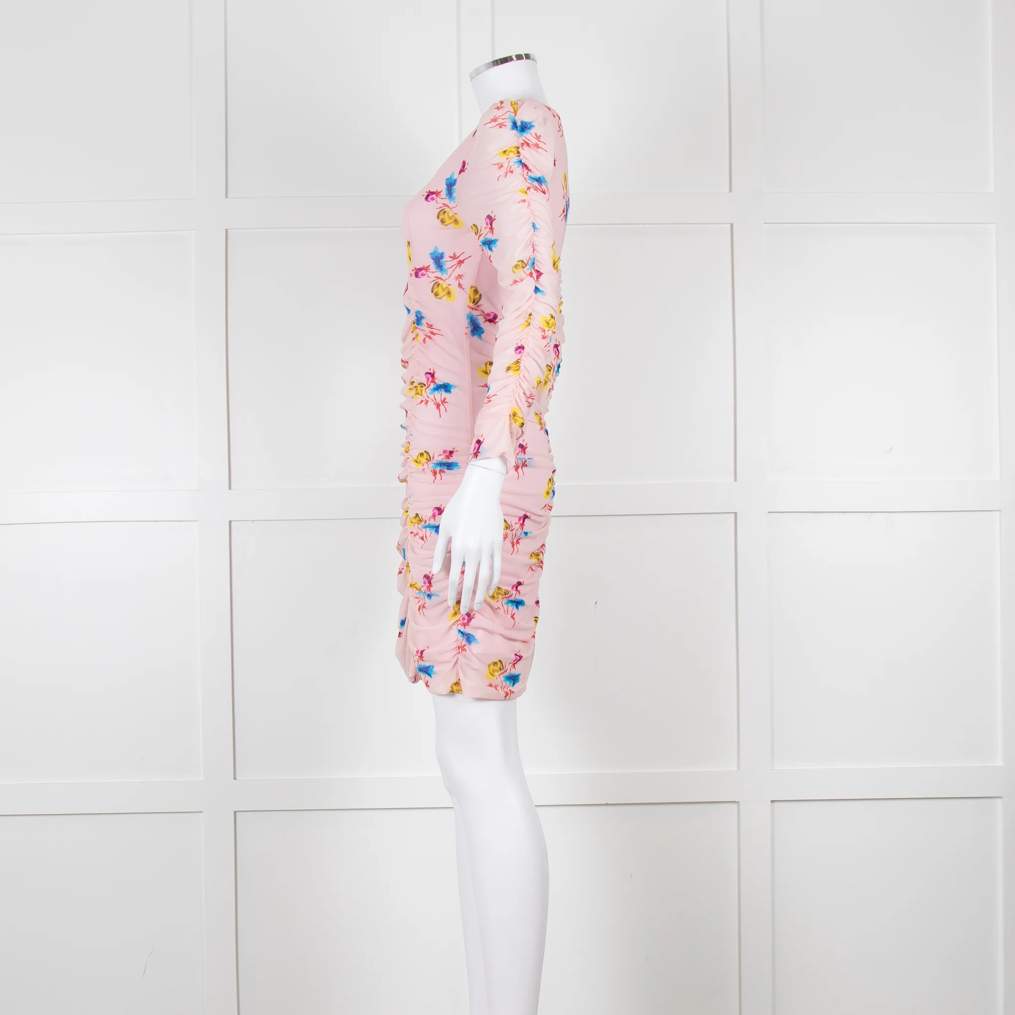 Ganni Ruched Multicoloured Ruched Dress - Image 7