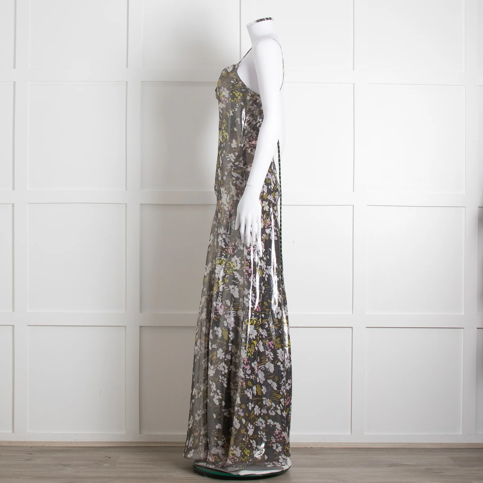 Ganni Silver Floral Lame Cut Out Back Sleeveless Maxi Dress - Image 7