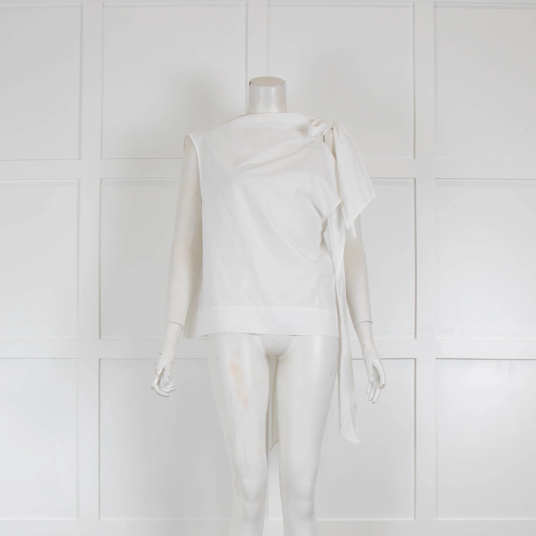 Ganni White Cotton Poplin Sleeveless Tie Shoulder Top