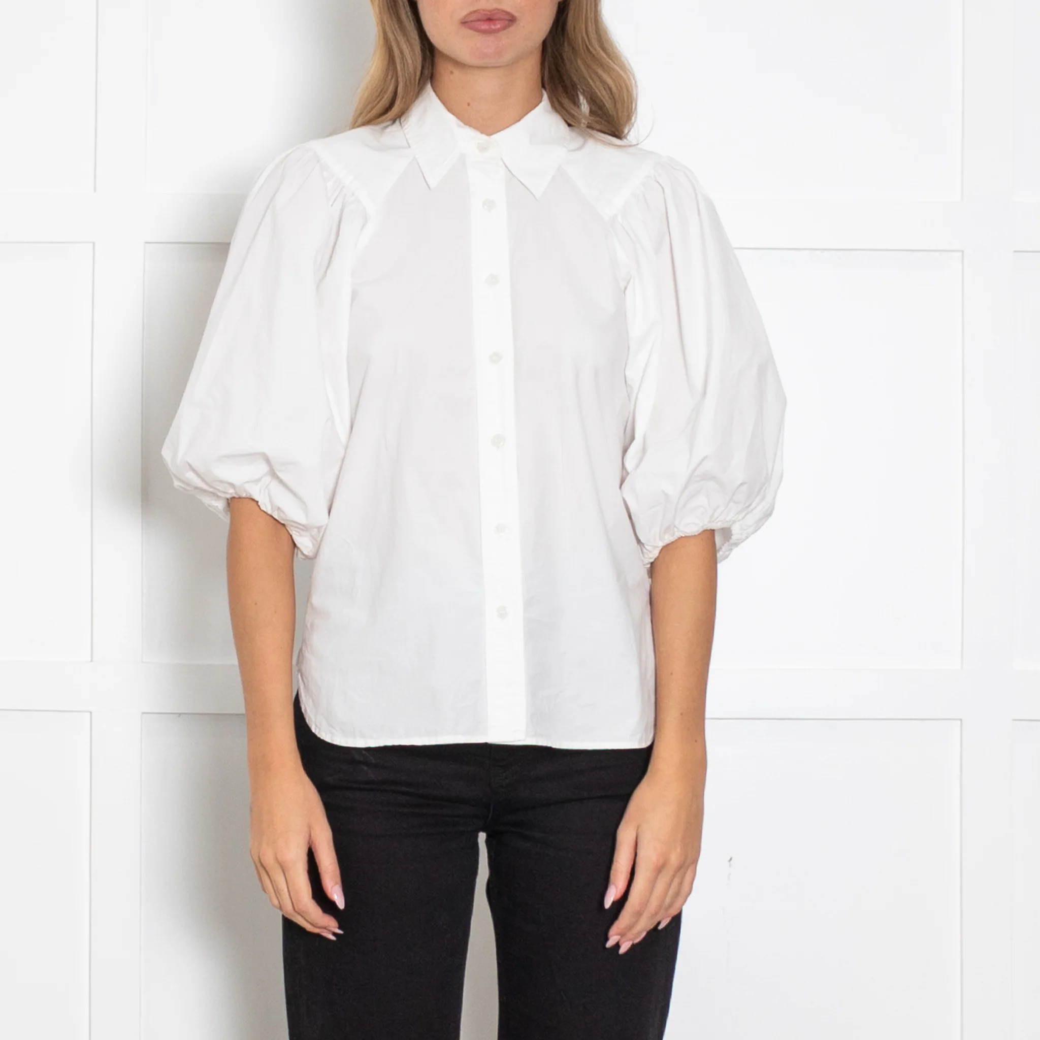Ganni White Cotton Puff Sleeve Shirt - Image 2