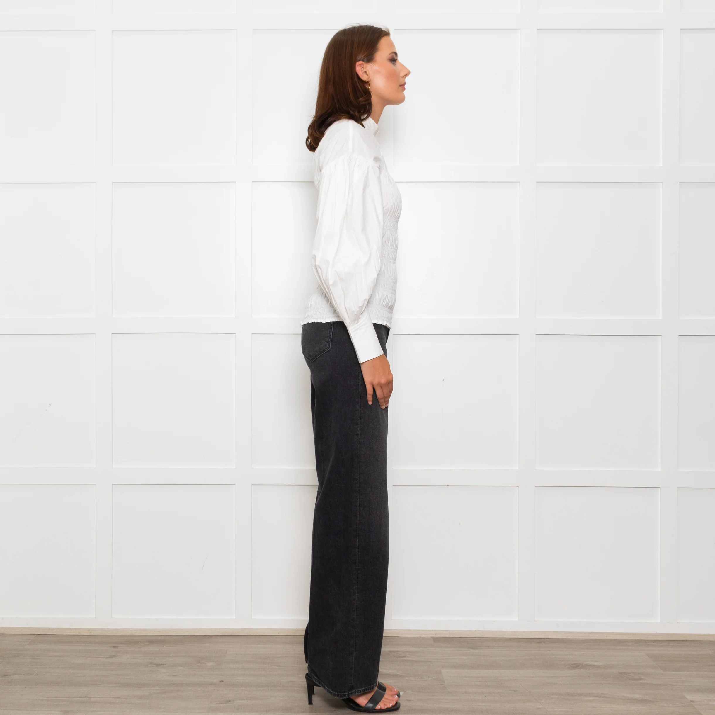 Ganni White Ruched Detail Puff Sleeved Cotton Top - Image 6