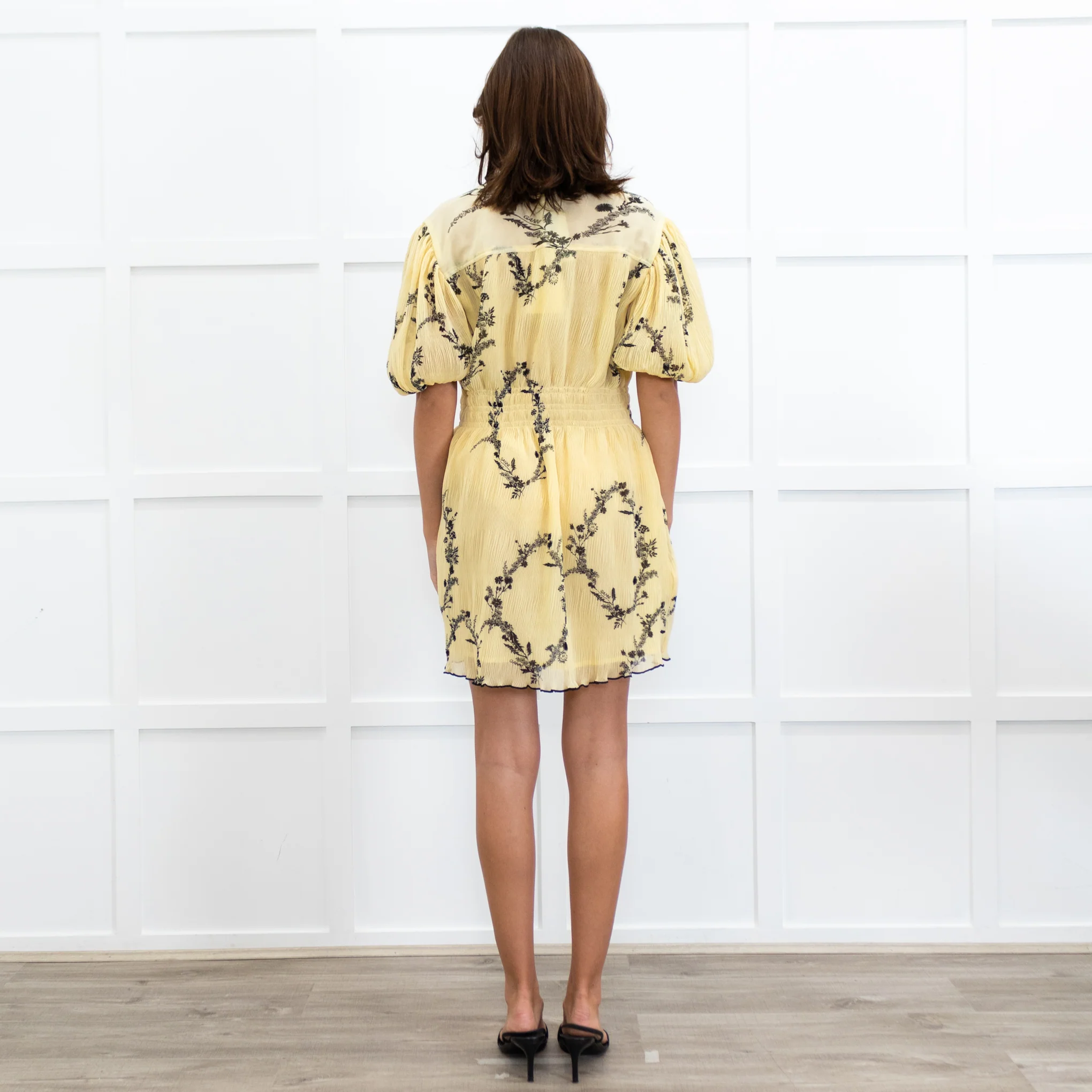 Ganni Yellow Floral Shadow Flan Mini Dress - Image 6