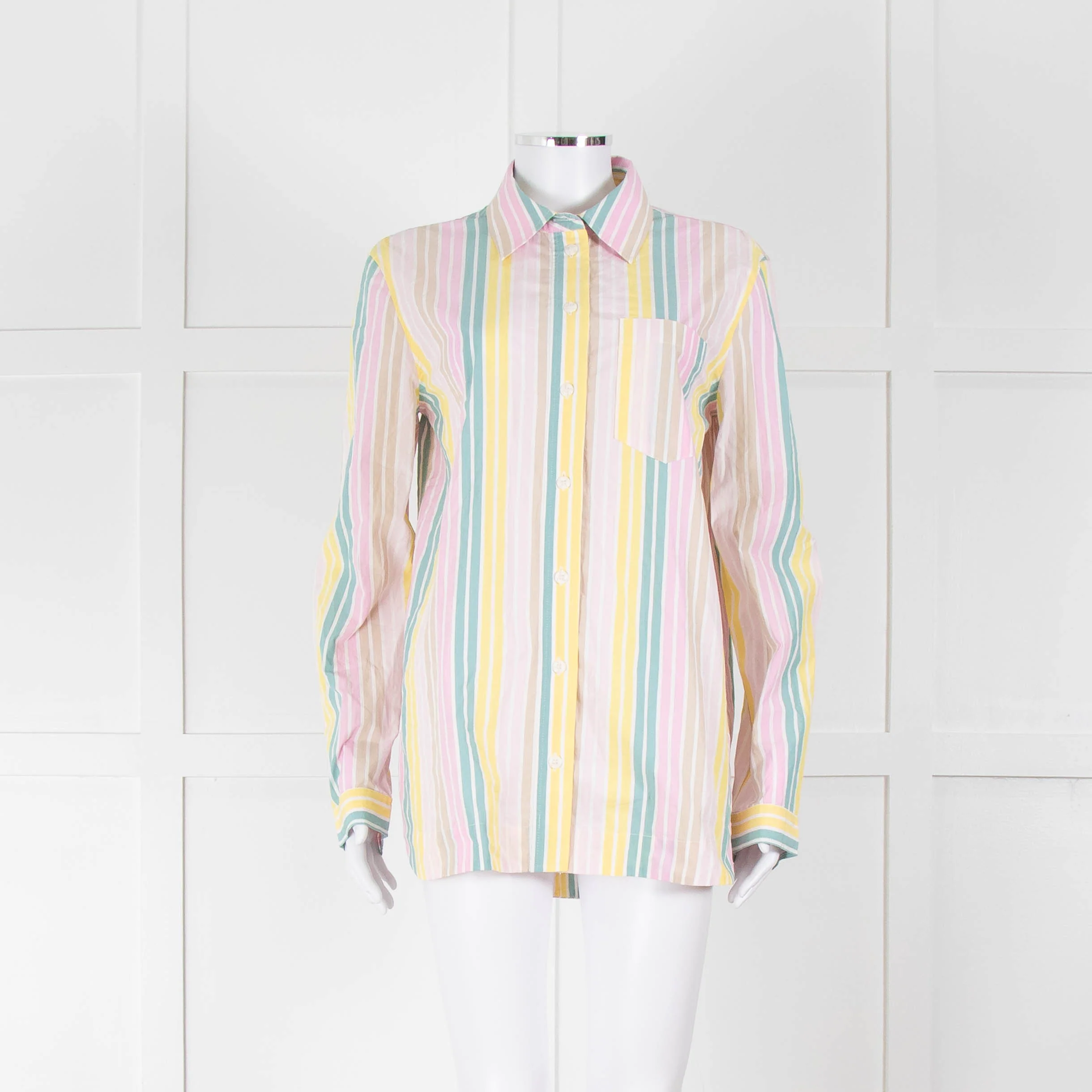 Ganni Yellow Pink Green Striped Shirt