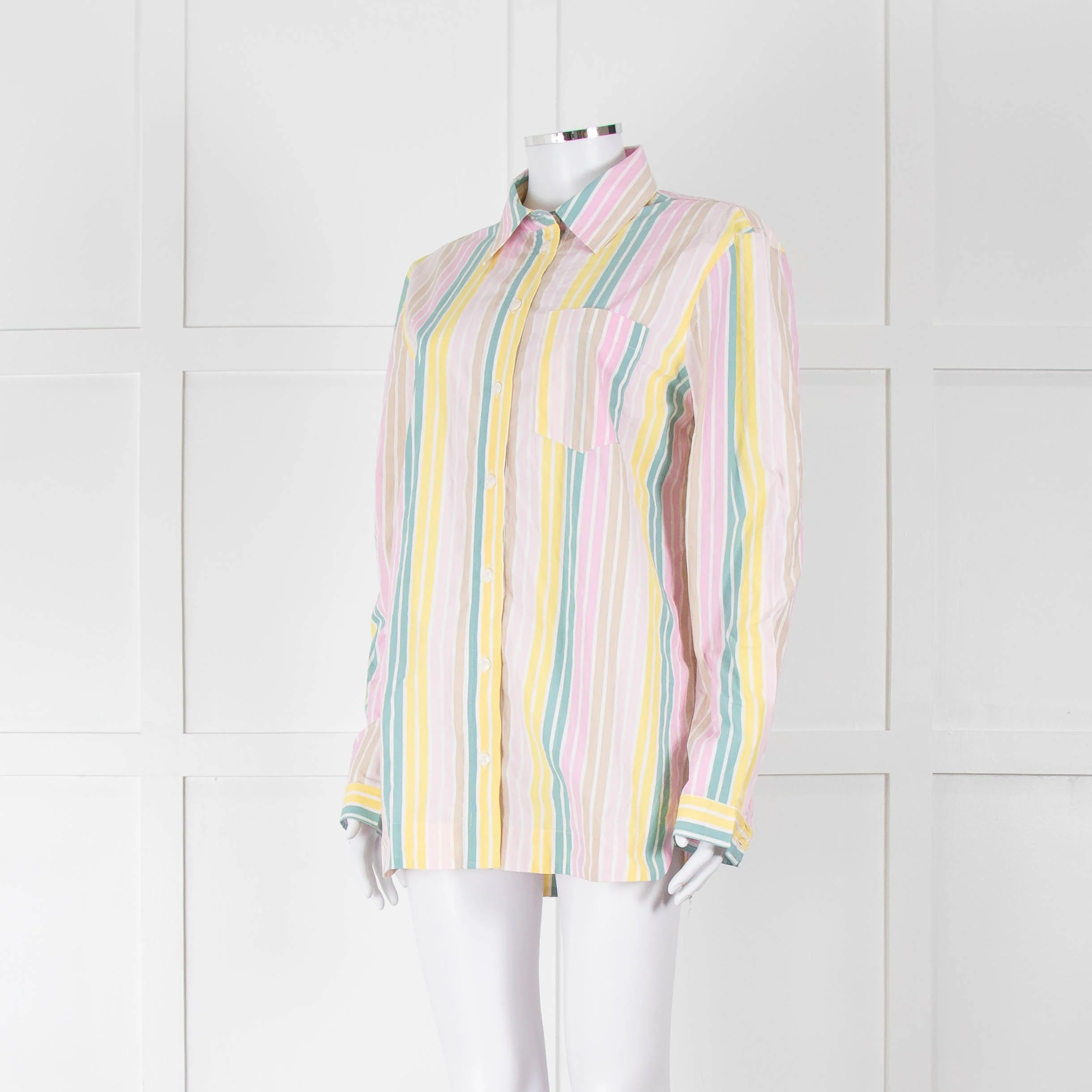 Ganni Yellow Pink Green Striped Shirt - Image 8