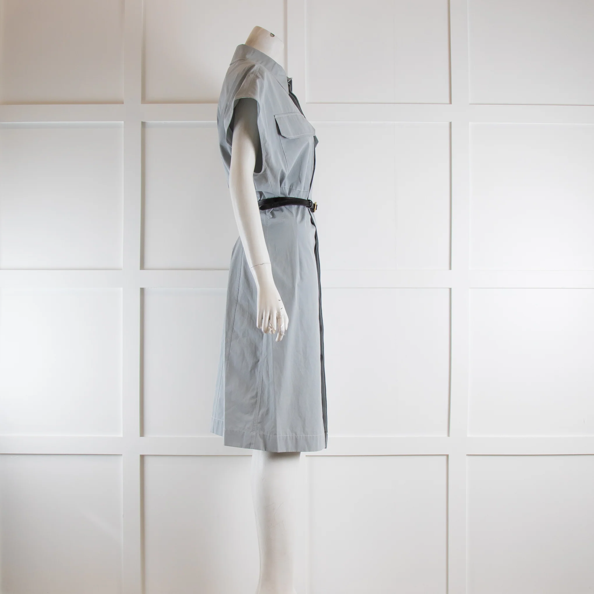 Gauchere Paris Pale Blue Sleeveless Shirt Dress with Belt - Image 2