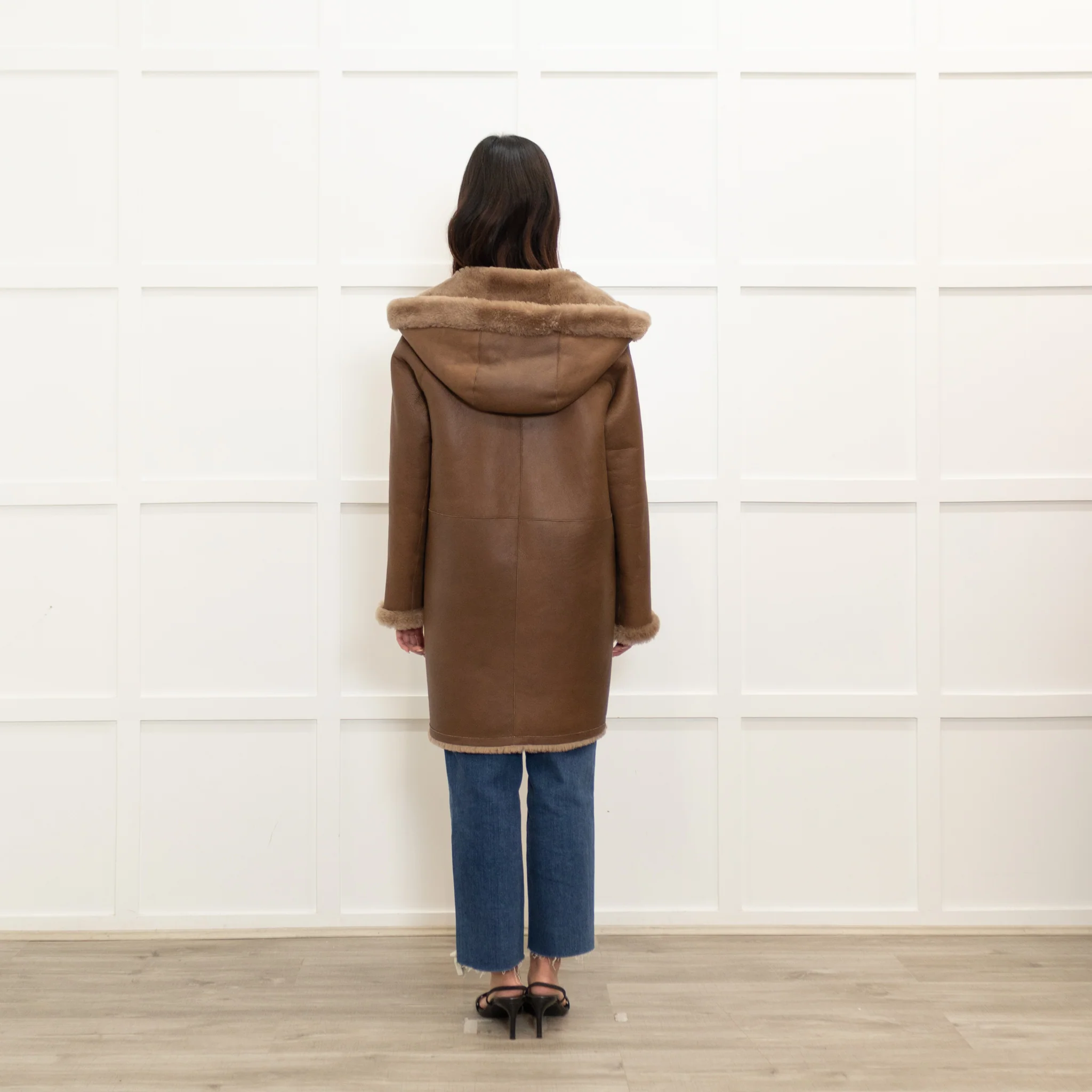 Gerard Darel Brown Reversible Hooded Shearling Jacket - Image 7