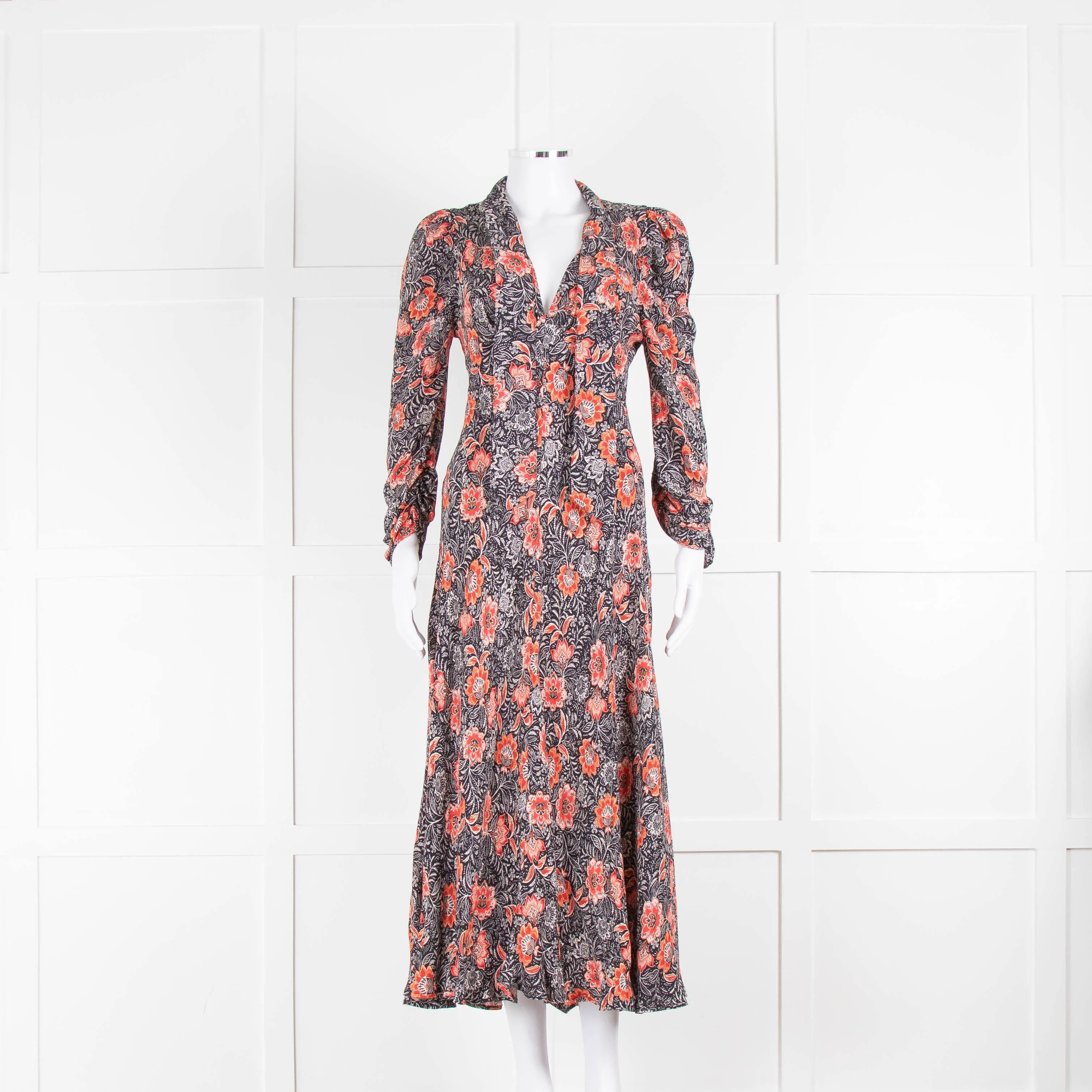 Ghost Black Dress With Red Flower Print