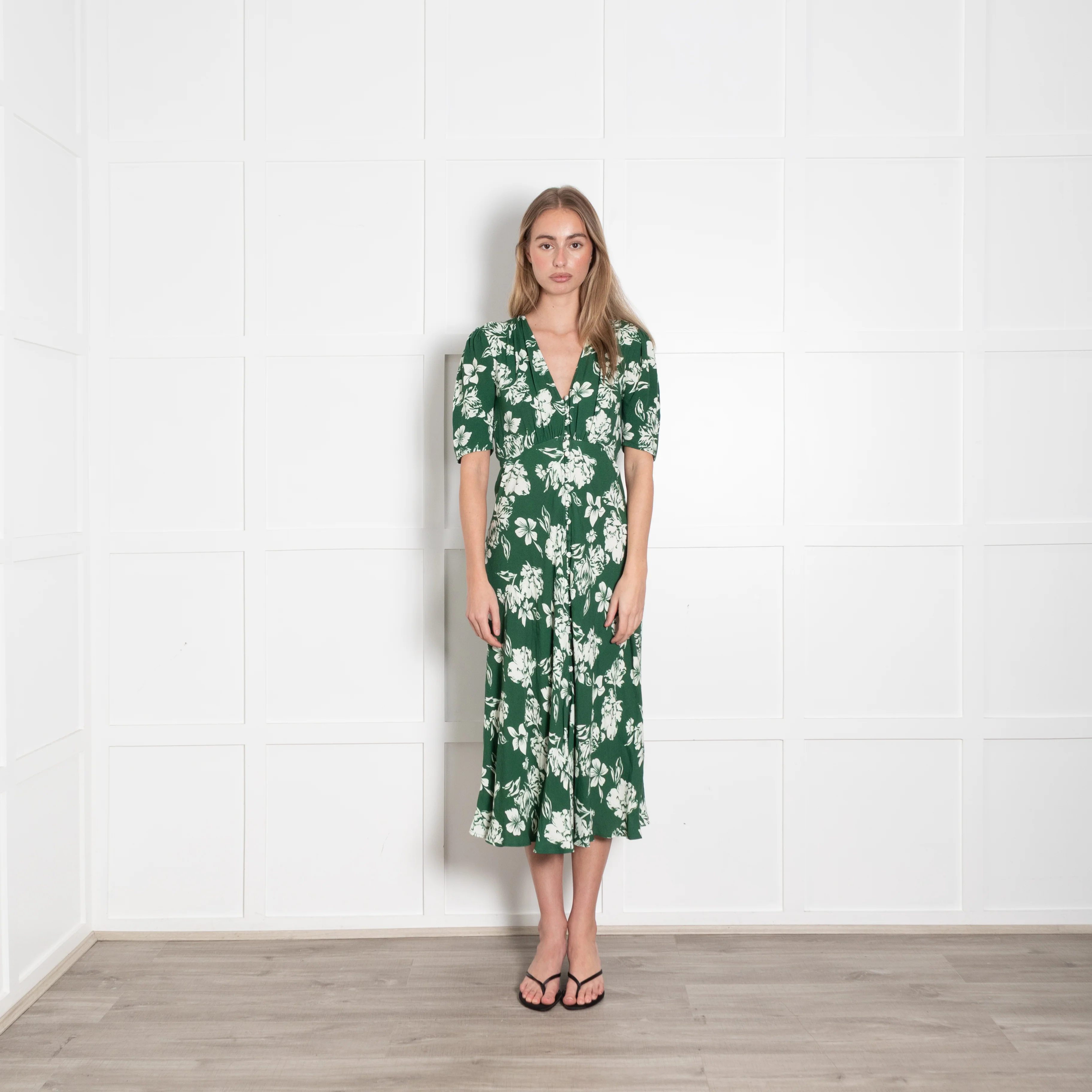 Ghost Green Cream Floral Short Sleeve Dress