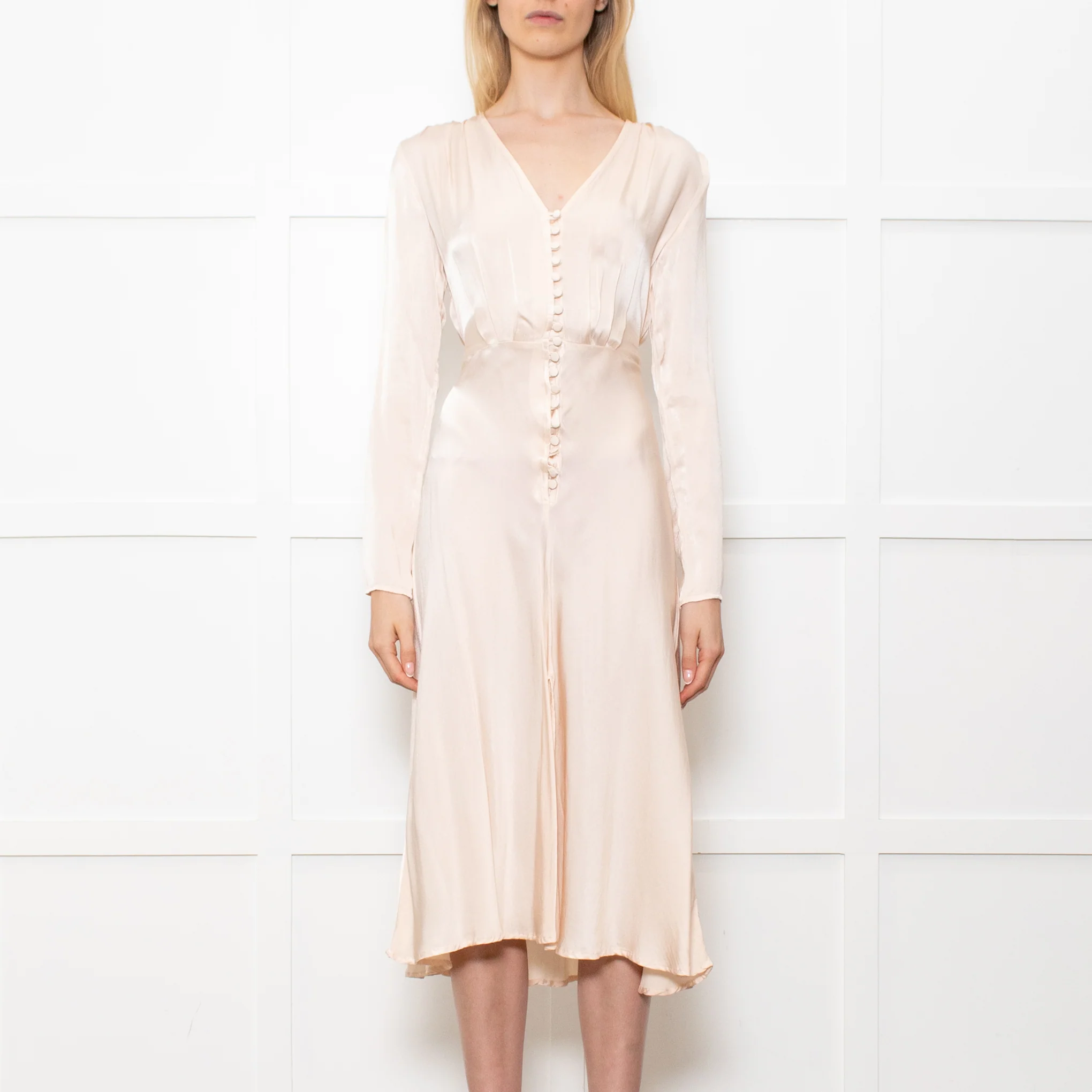Ghost Midi Champagne Button Front Dress With Long Sleeves - Image 2