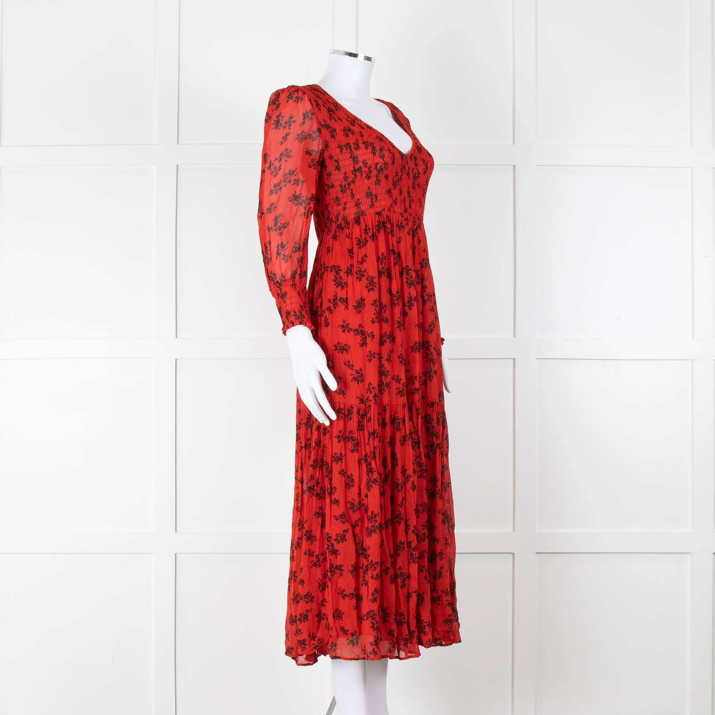 Ghost Red Black Floral V-Neck Tiered Dress - Image 2