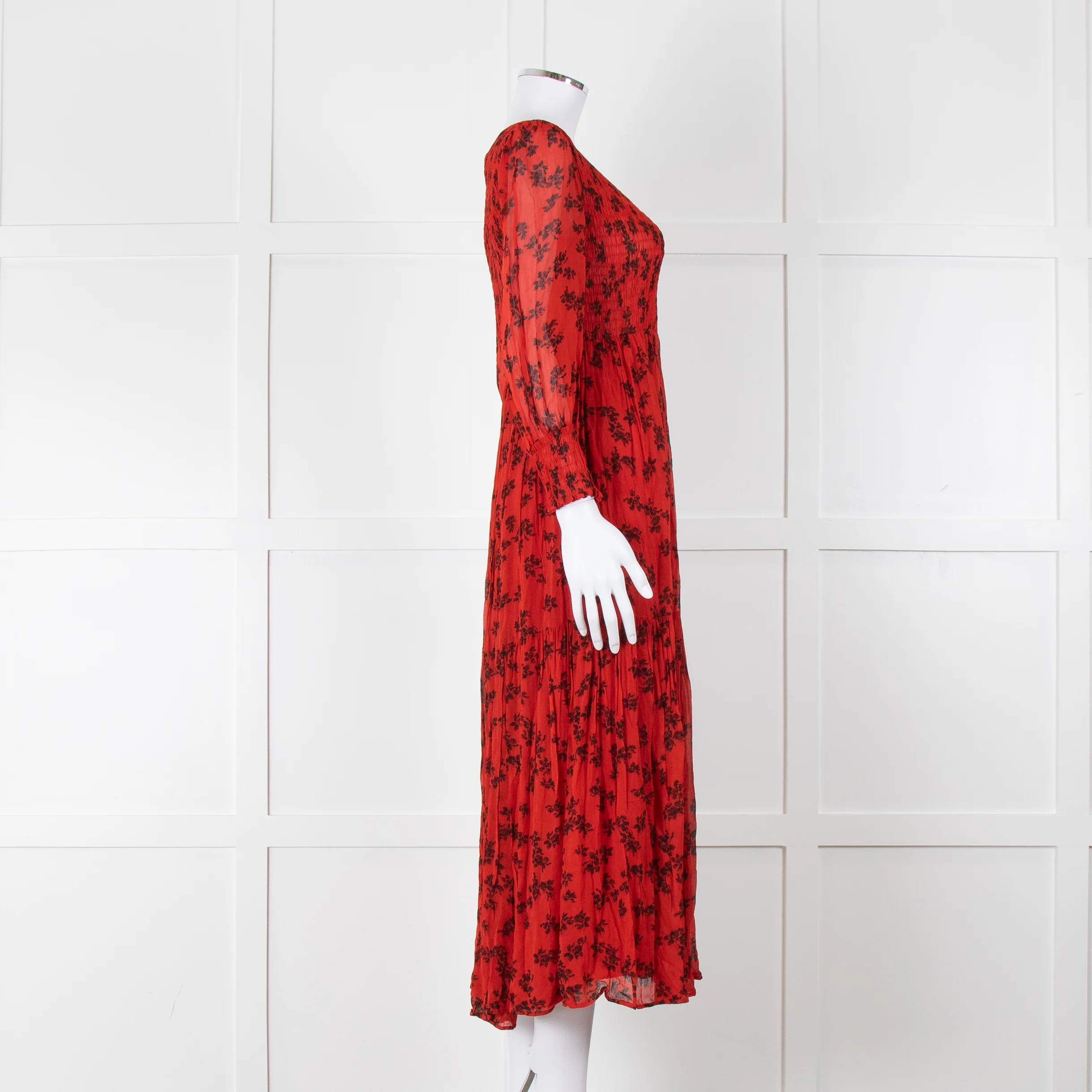 Ghost Red Black Floral V-Neck Tiered Dress - Image 3