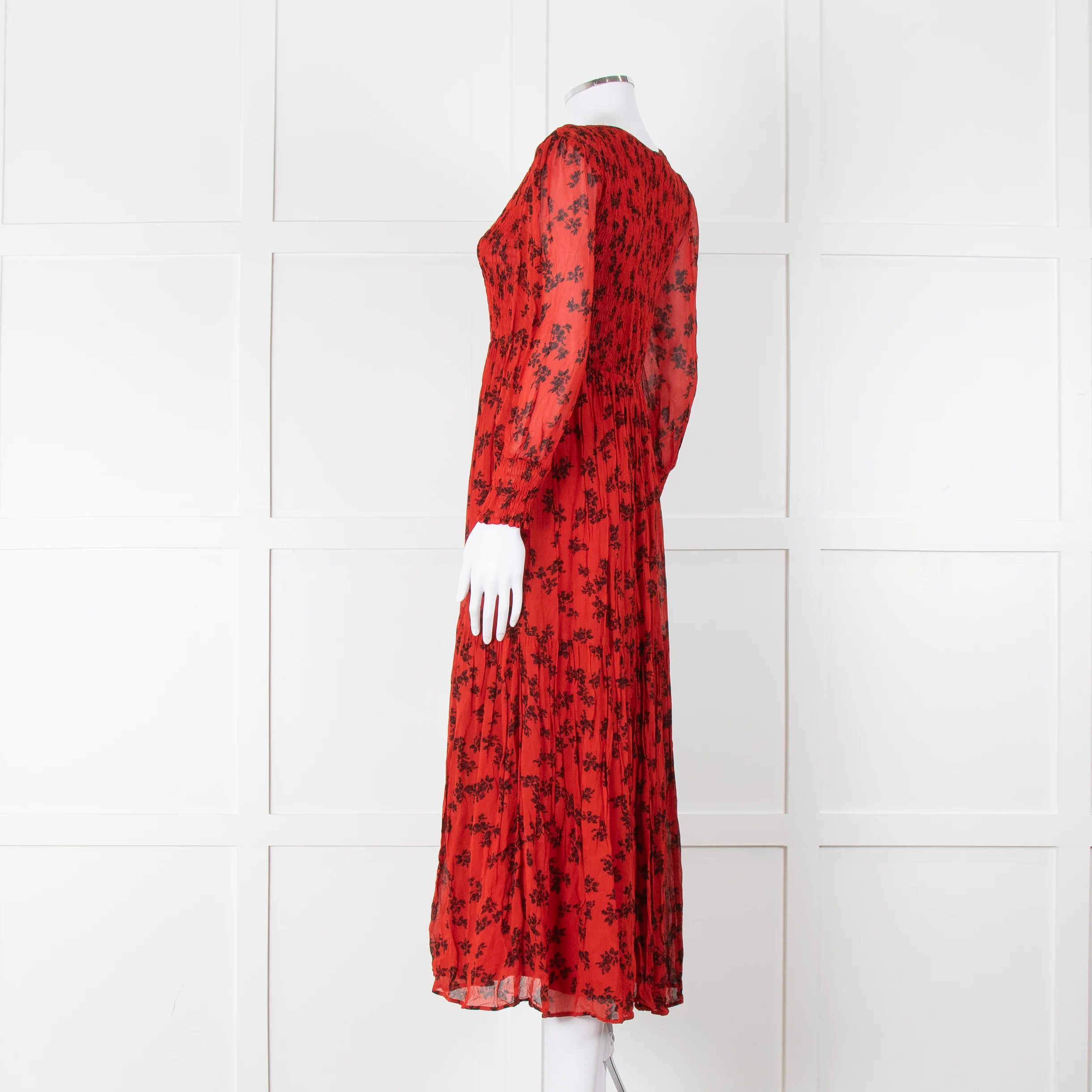 Ghost Red Black Floral V-Neck Tiered Dress - Image 6