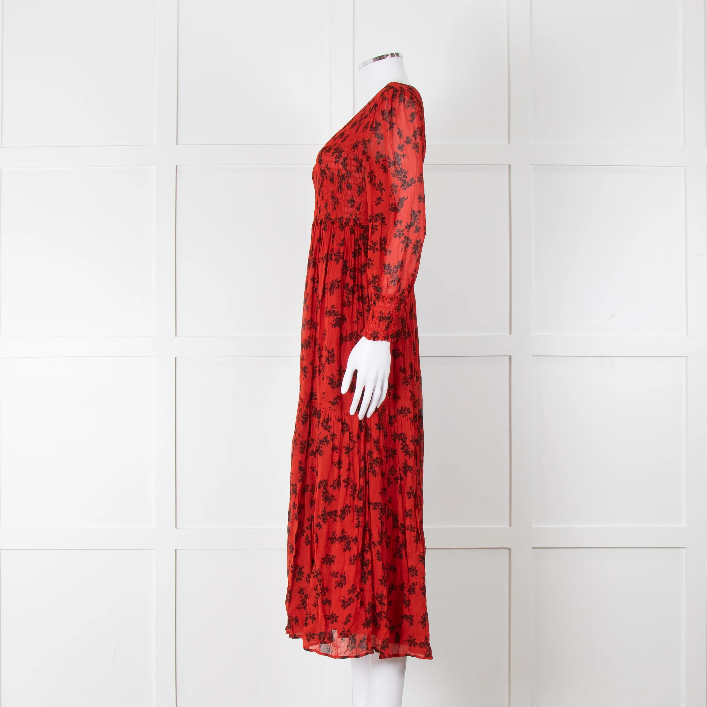 Ghost Red Black Floral V-Neck Tiered Dress - Image 7
