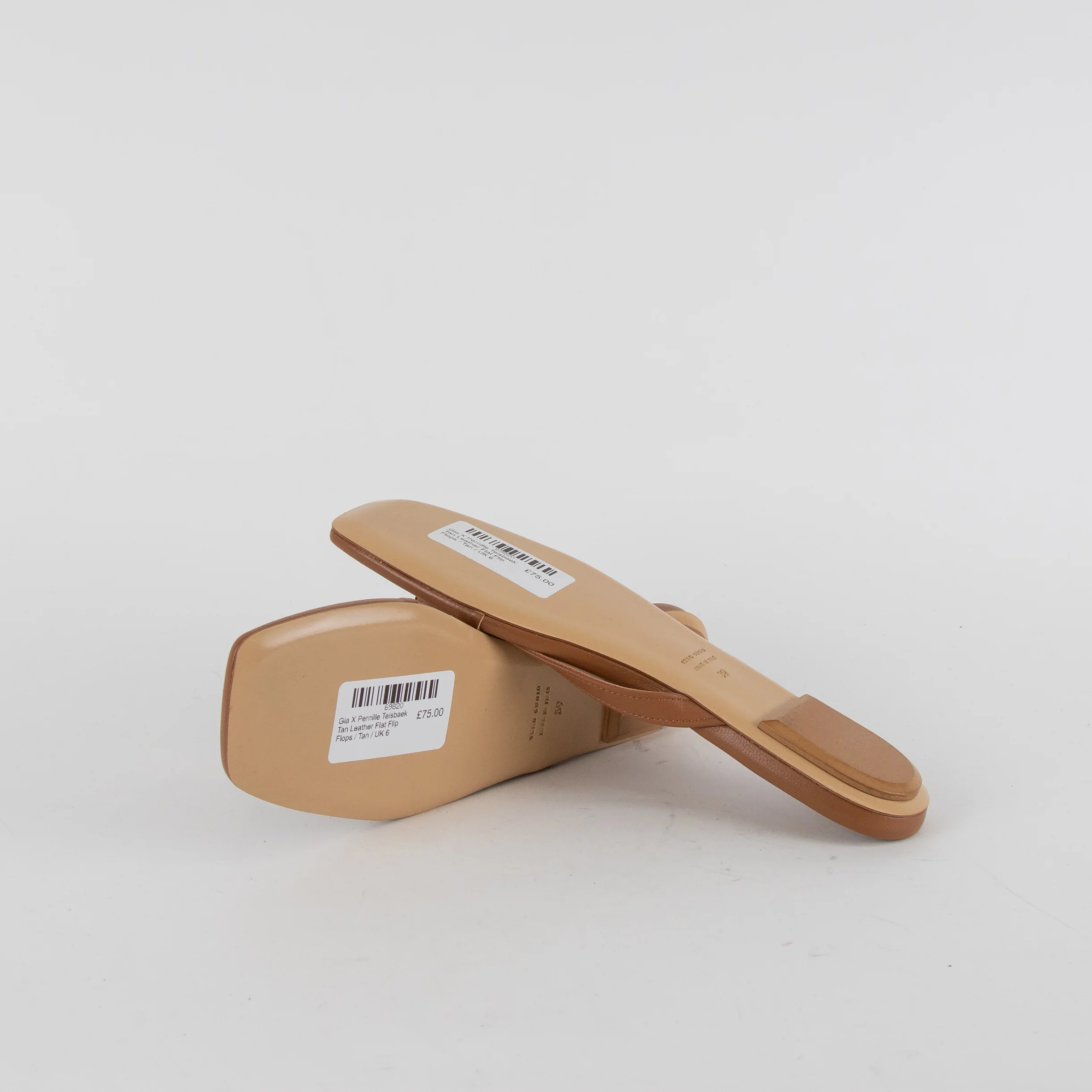 Gia X Pernille Teisbaek Tan Leather Flat Flip Flops - Image 6