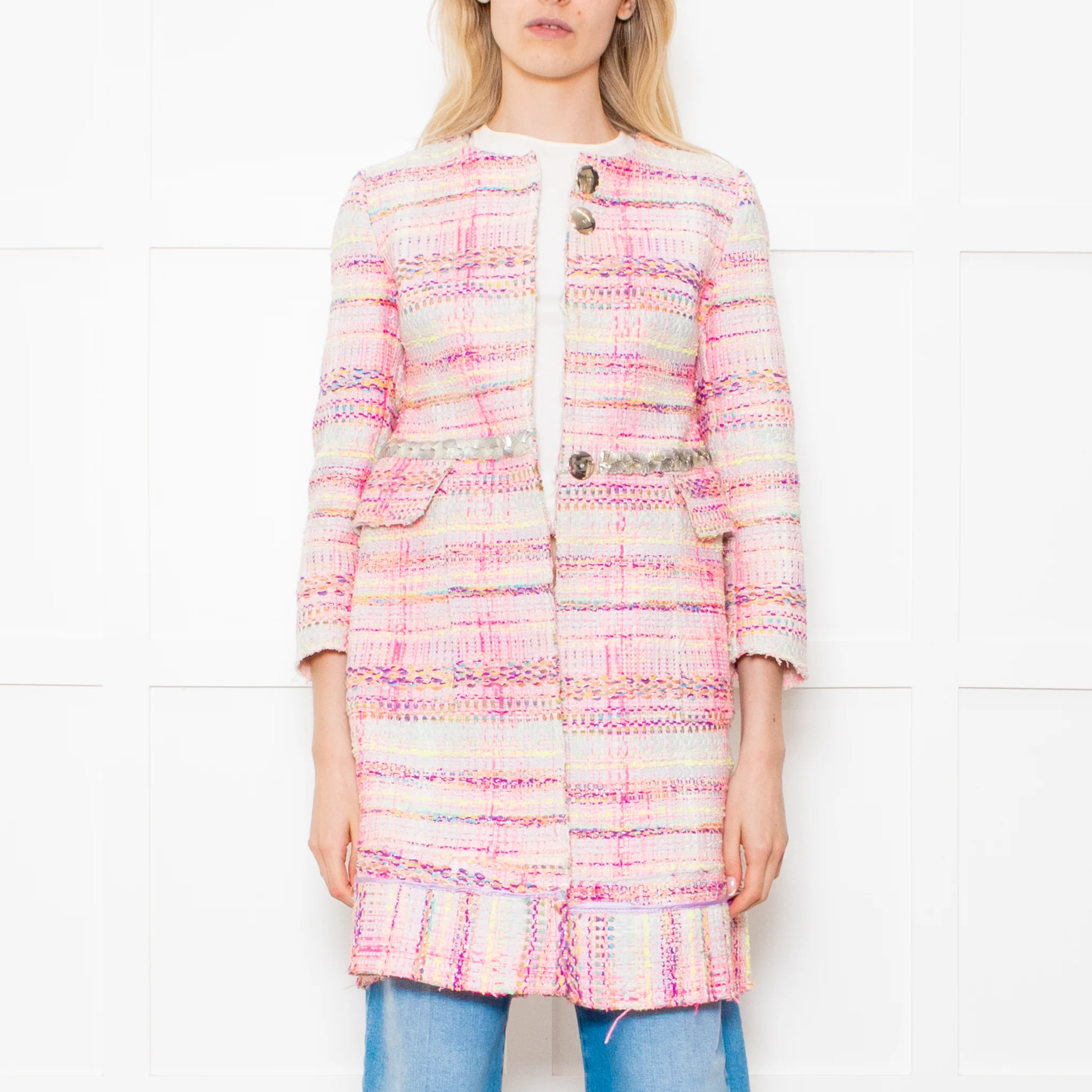 Giada Benincasa Pink Boucle Jacket with Sequin Waist - Image 2