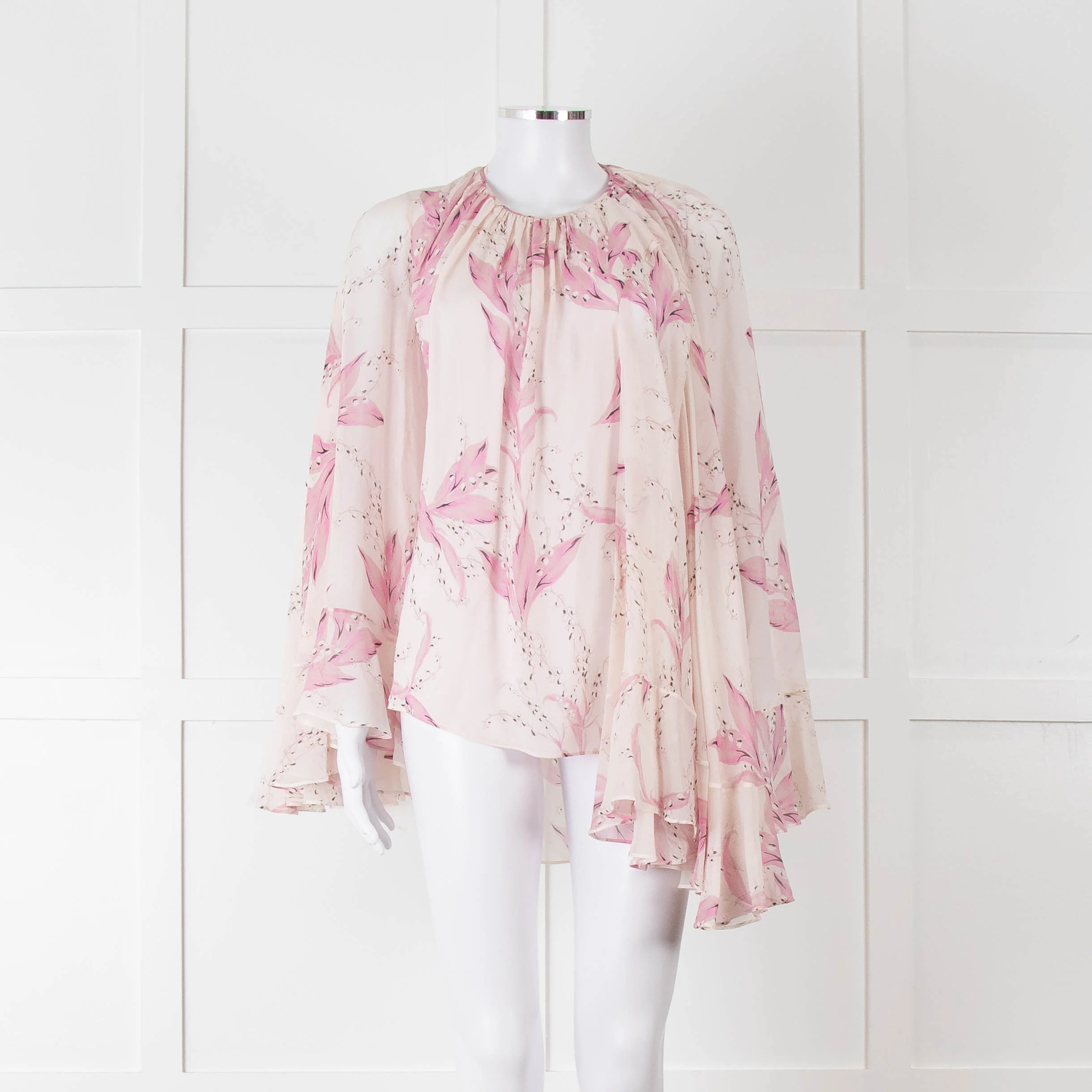 Giambattista Valli Pale Pink Lilac Floral Silk Cape Top