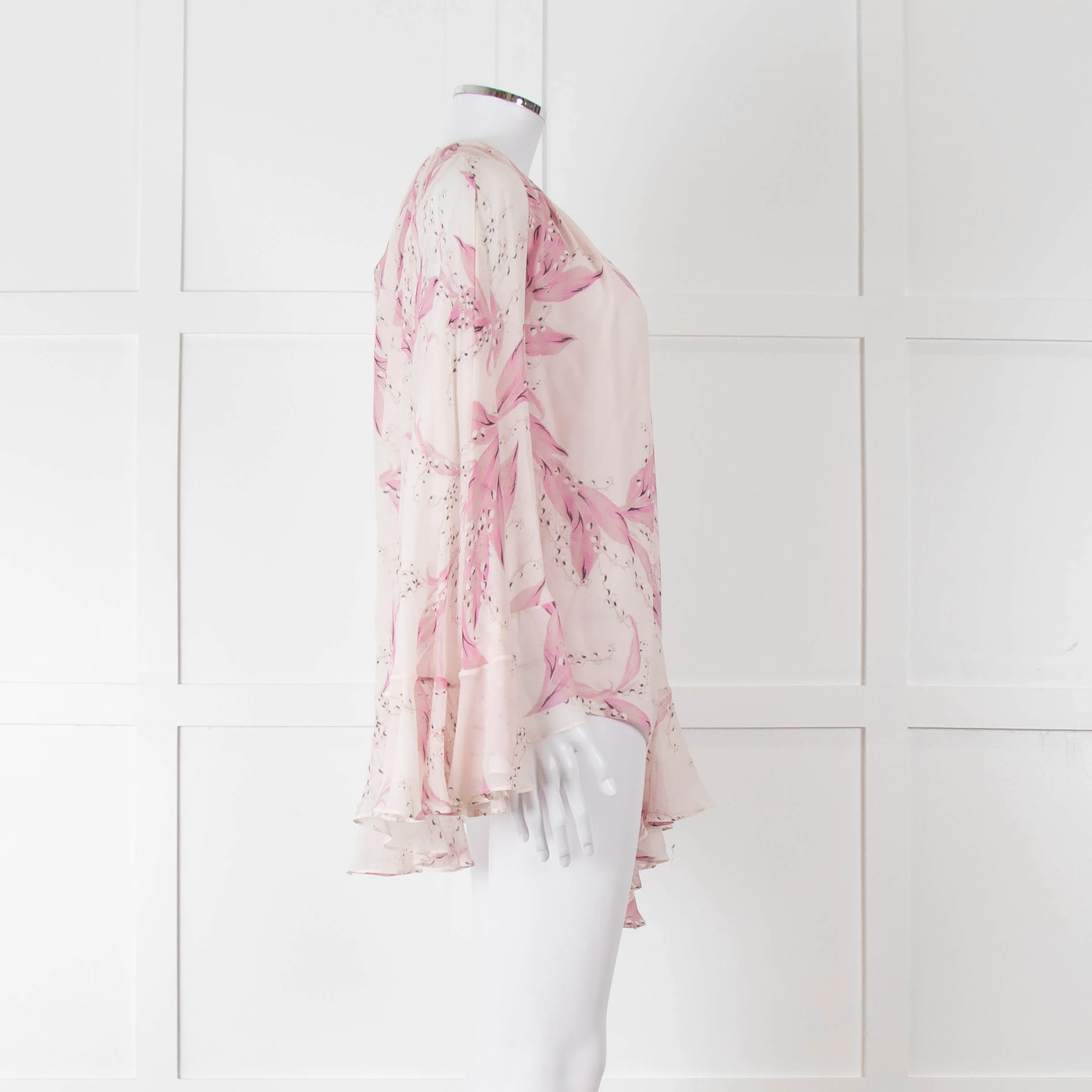 Giambattista Valli Pale Pink Lilac Floral Silk Cape Top - Image 3