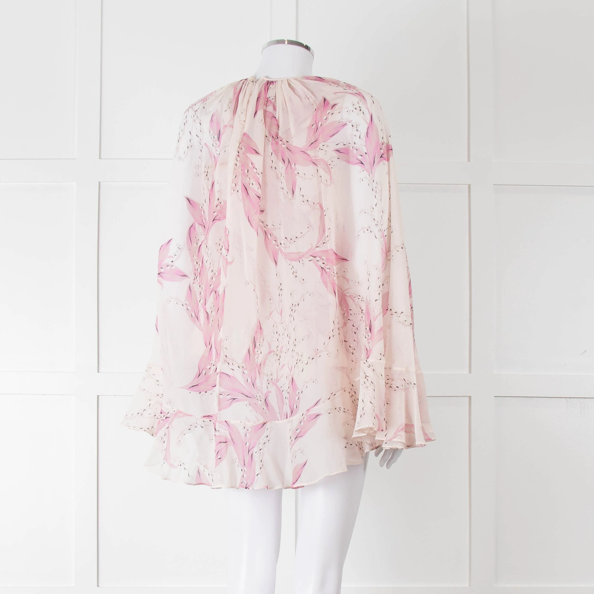 Giambattista Valli Pale Pink Lilac Floral Silk Cape Top - Image 4