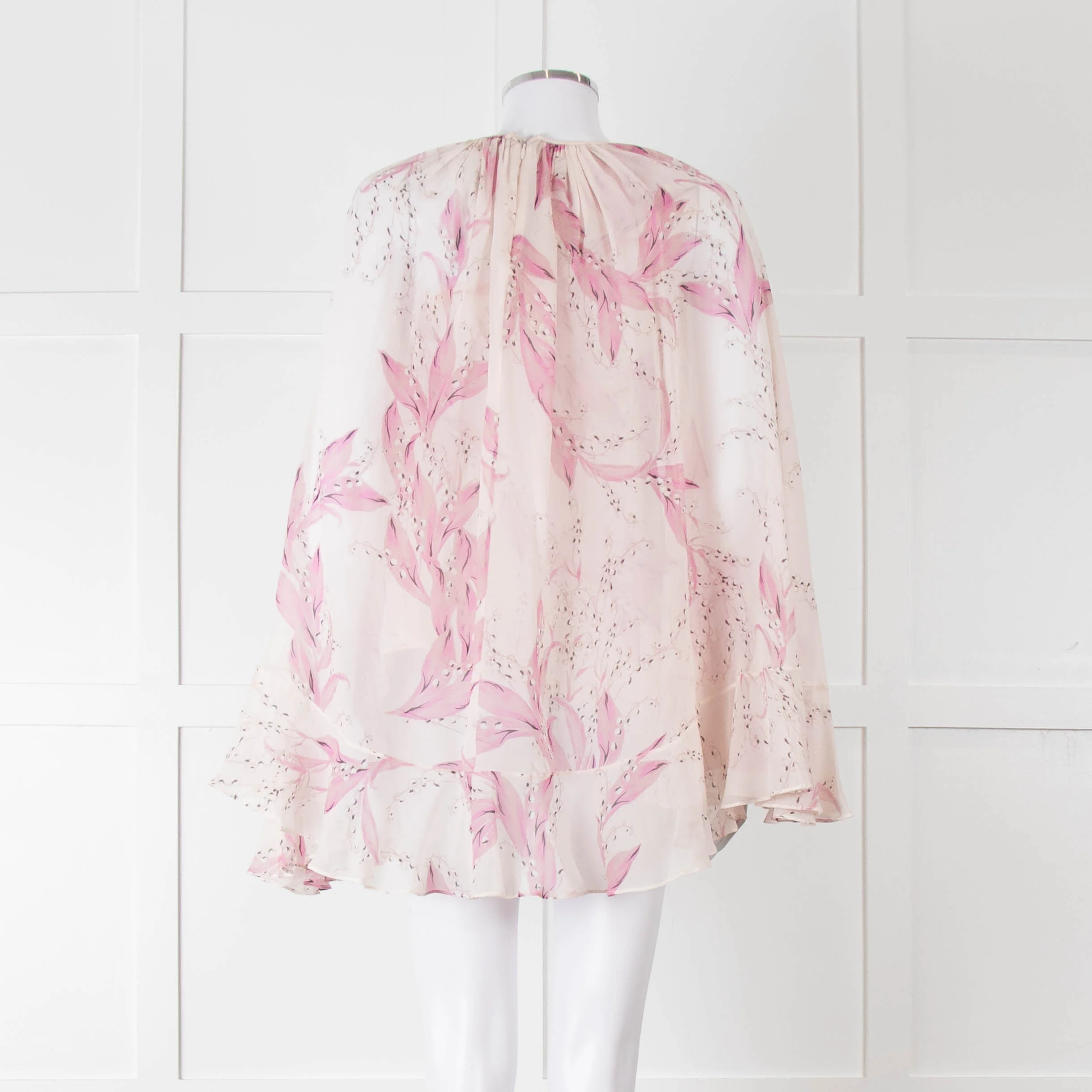 Giambattista Valli Pale Pink Lilac Floral Silk Cape Top - Image 5