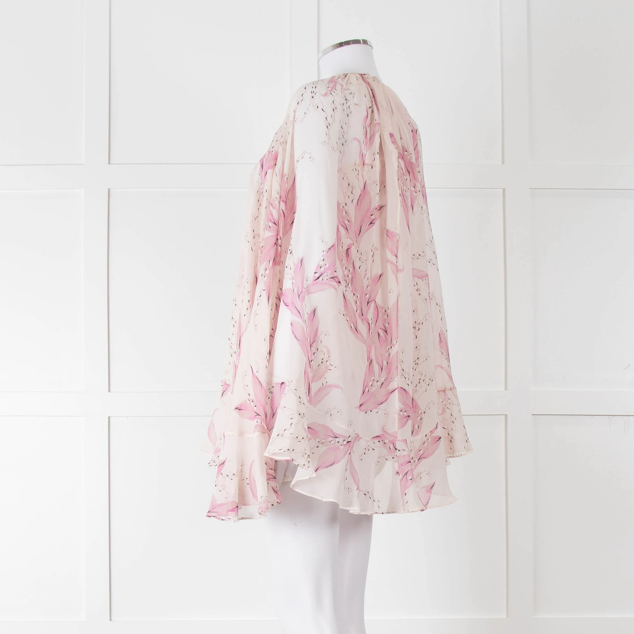 Giambattista Valli Pale Pink Lilac Floral Silk Cape Top - Image 6