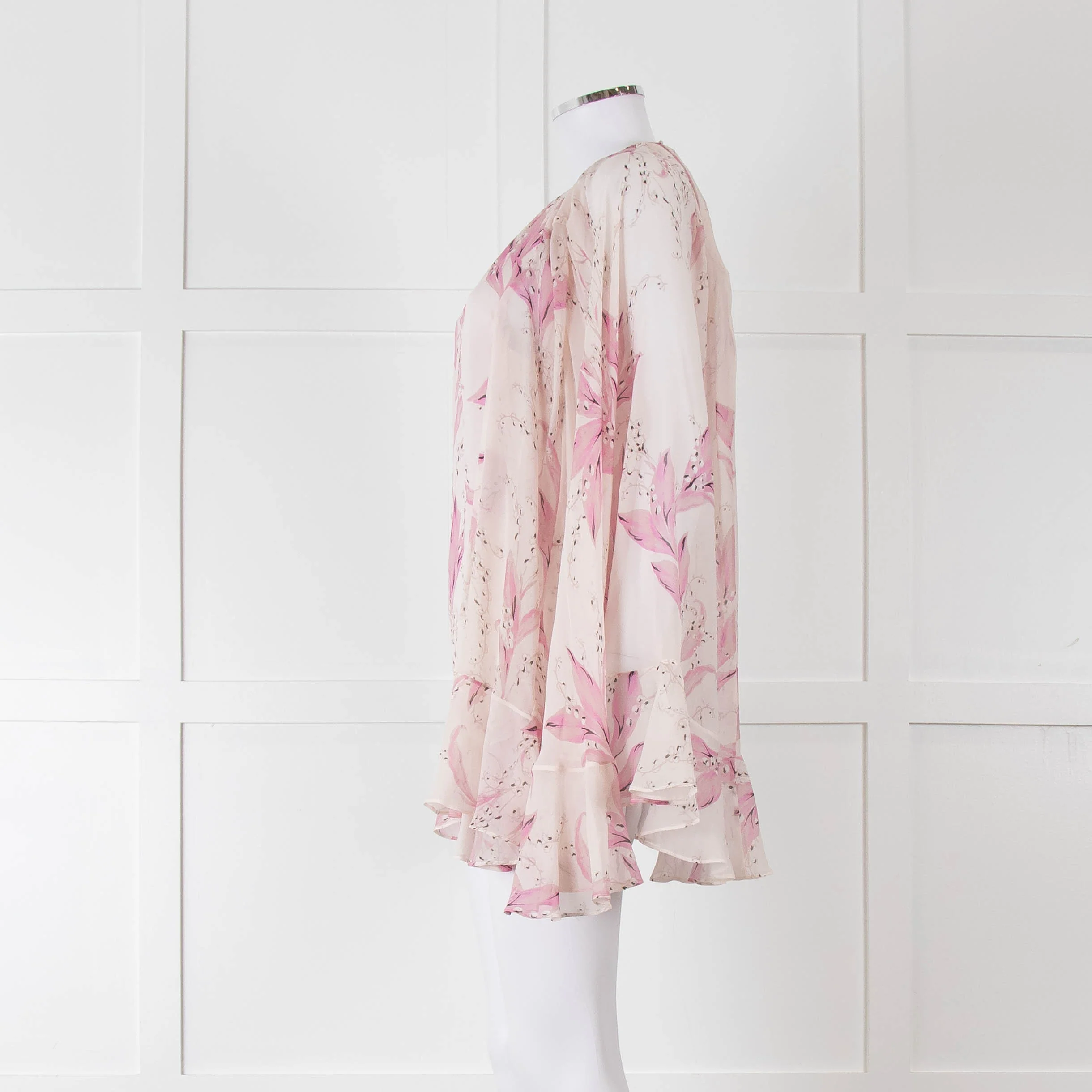 Giambattista Valli Pale Pink Lilac Floral Silk Cape Top - Image 7