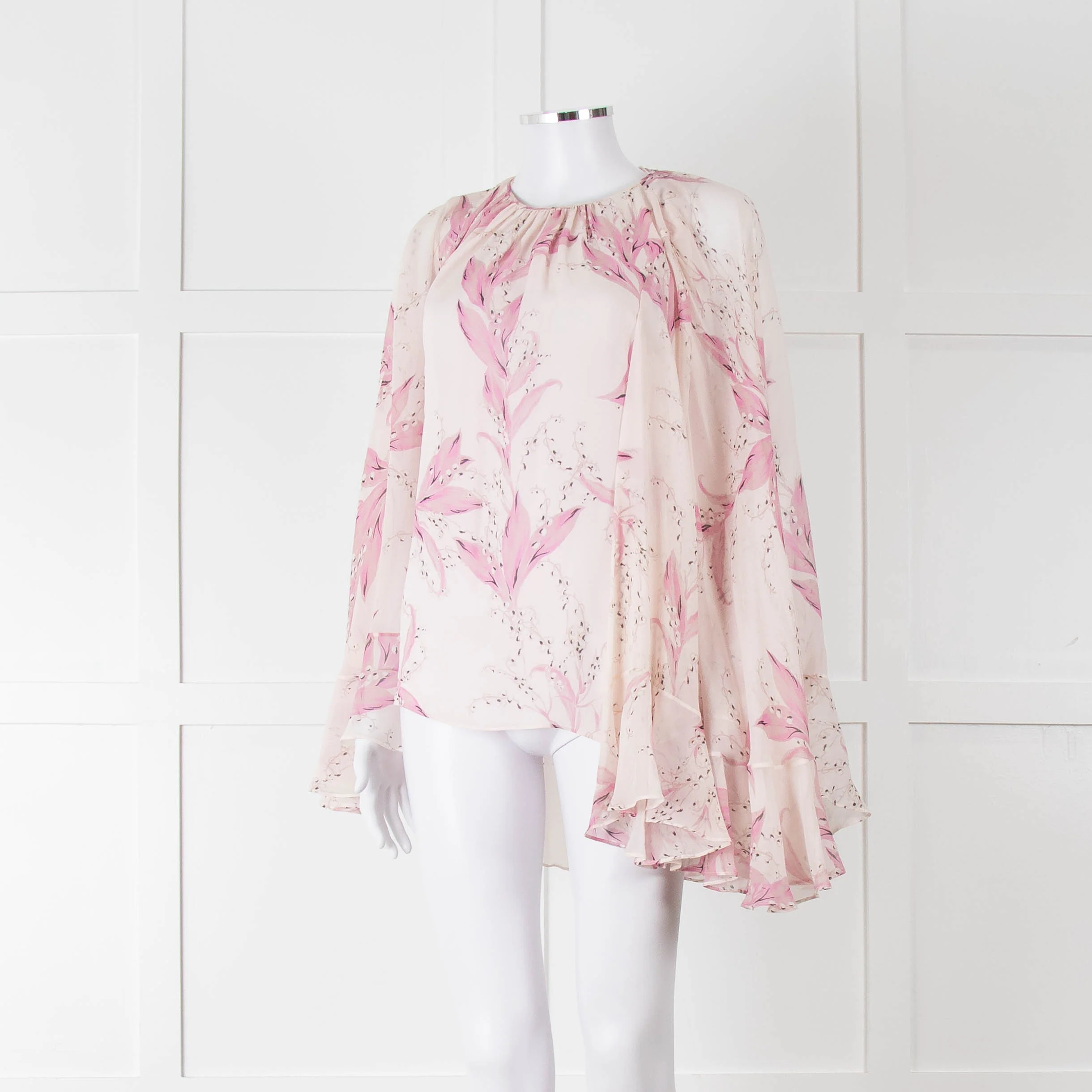 Giambattista Valli Pale Pink Lilac Floral Silk Cape Top - Image 8