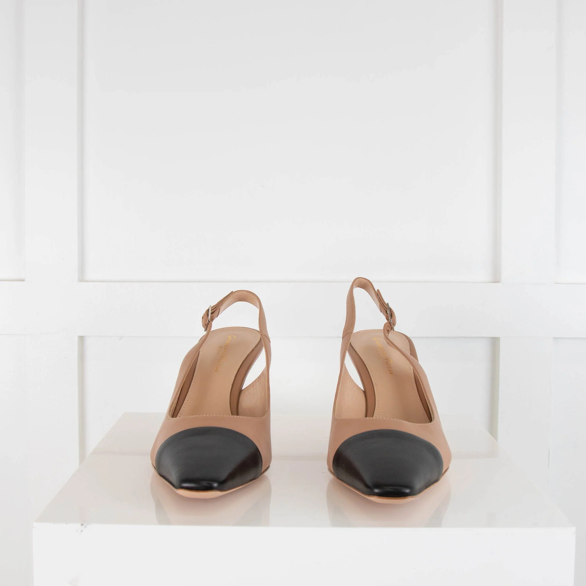 Gianvito Rossi Beige Black Slingback Low Heel Shoes - Image 2