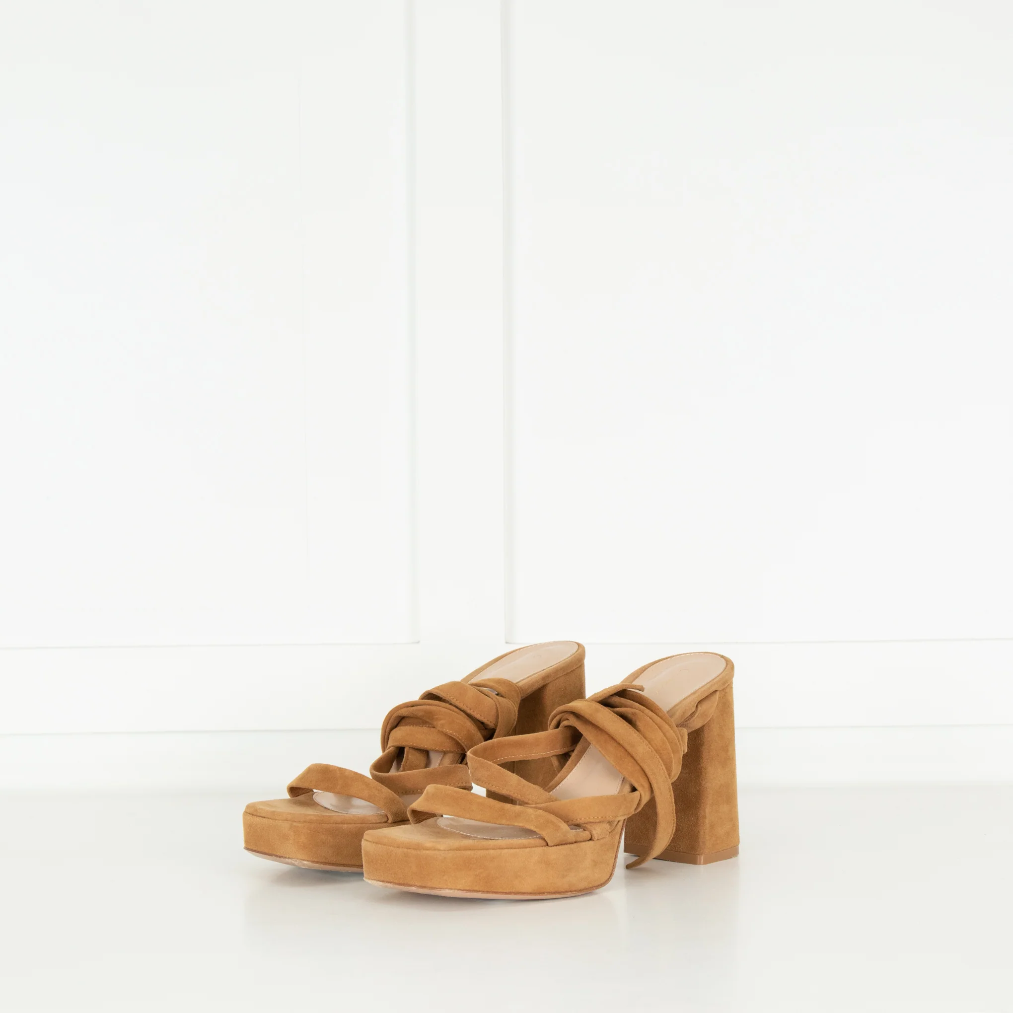 Gianvito Rossi Beige Suede Platform Tie Leg Sandal