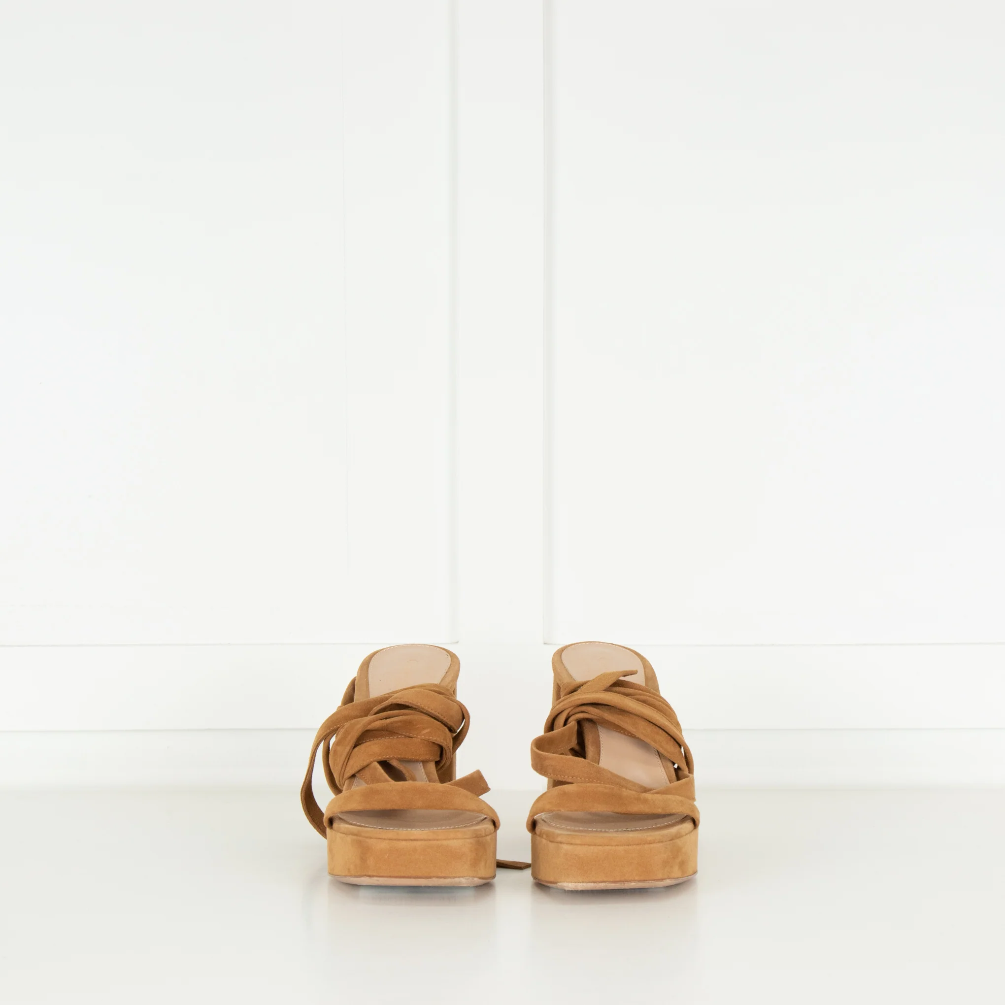 Gianvito Rossi Beige Suede Platform Tie Leg Sandal - Image 2