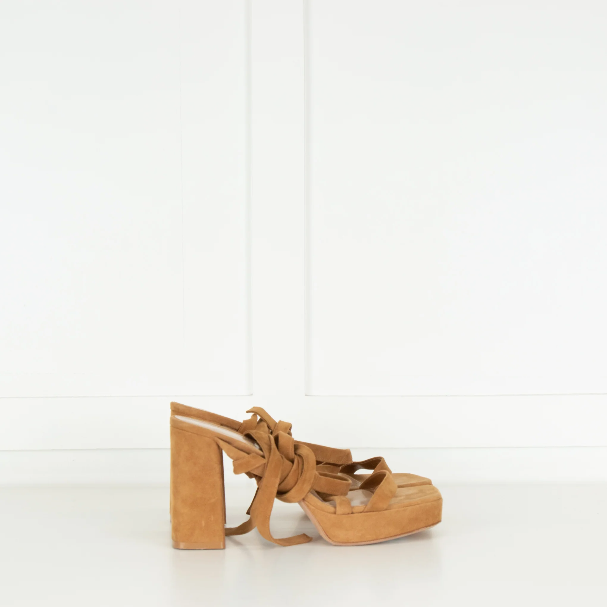 Gianvito Rossi Beige Suede Platform Tie Leg Sandal - Image 5
