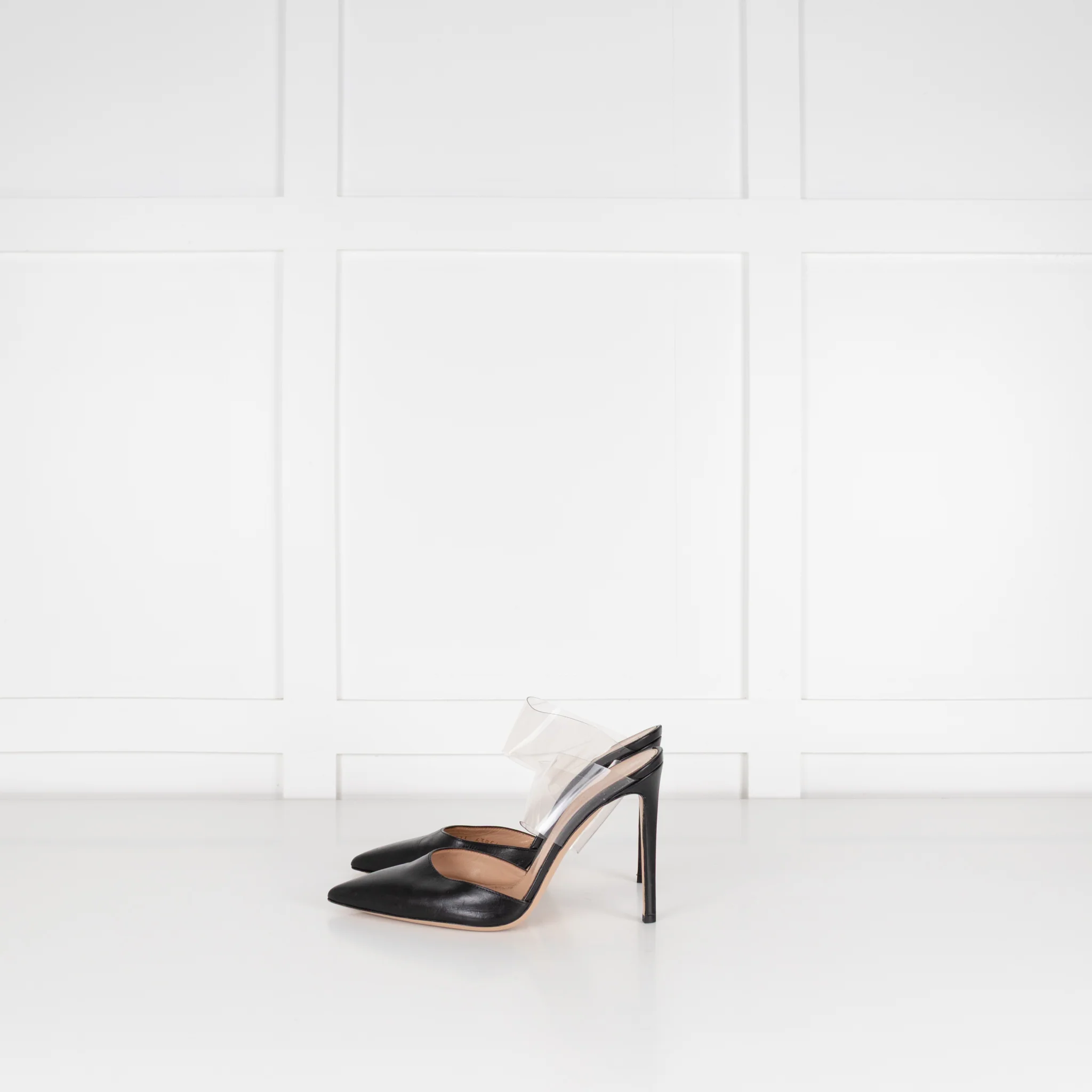Gianvito Rossi Black Leather Perspex Strap Heeled Mules - Image 3