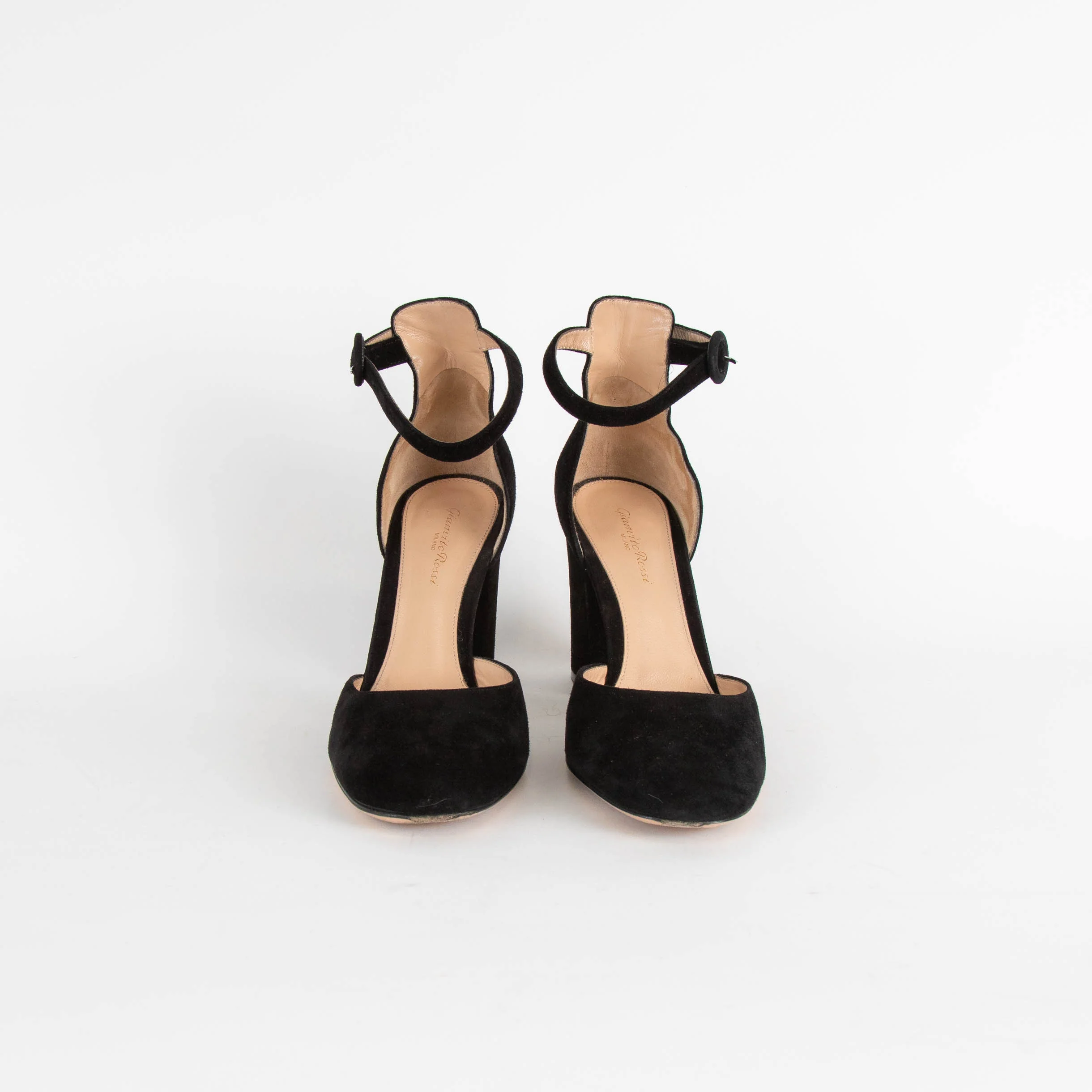Gianvito Rossi Black Suede Block Heel Ankle Strap Shoes - Image 2
