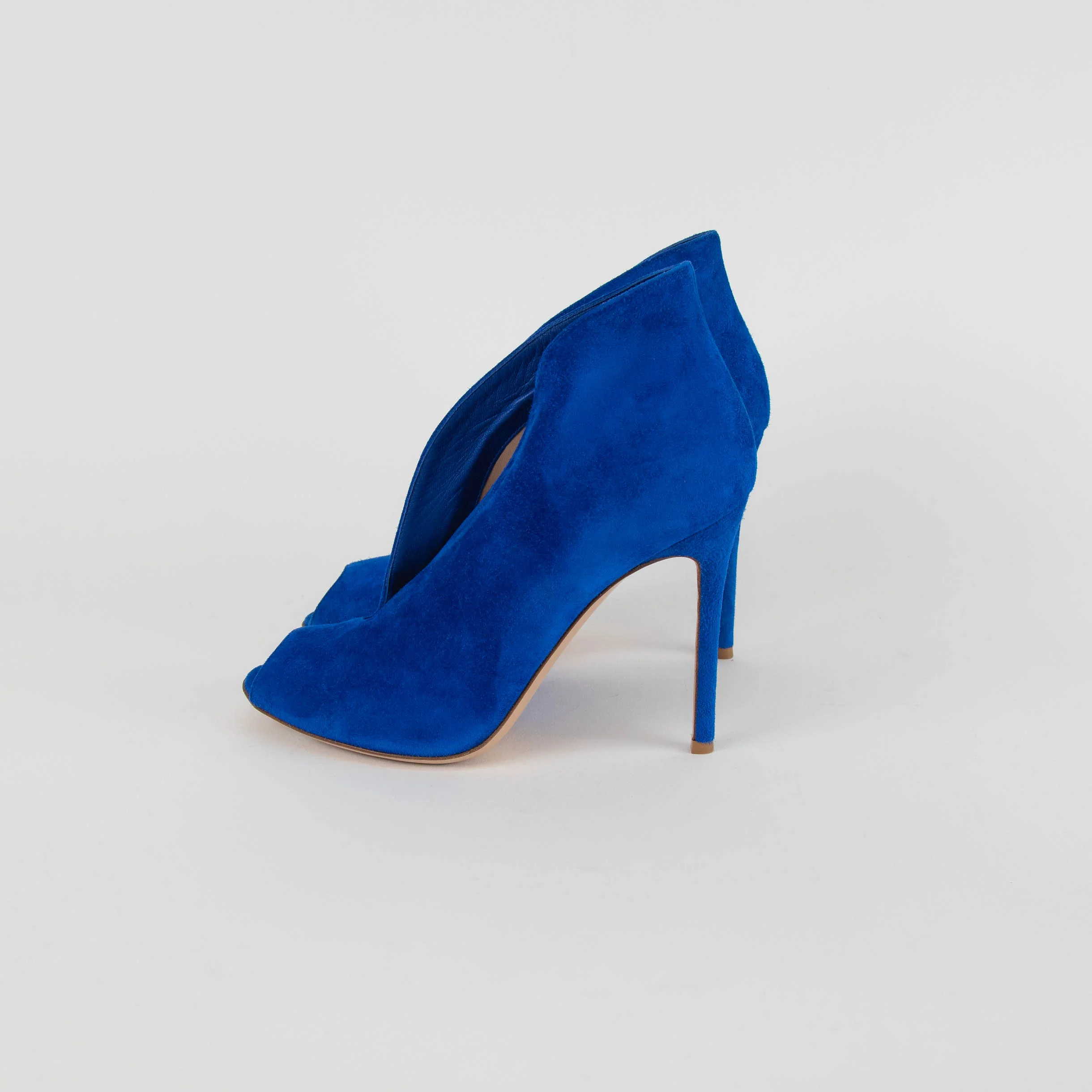 Gianvito Rossi Blue Suede Peep Toe Heeled Booties - Image 3