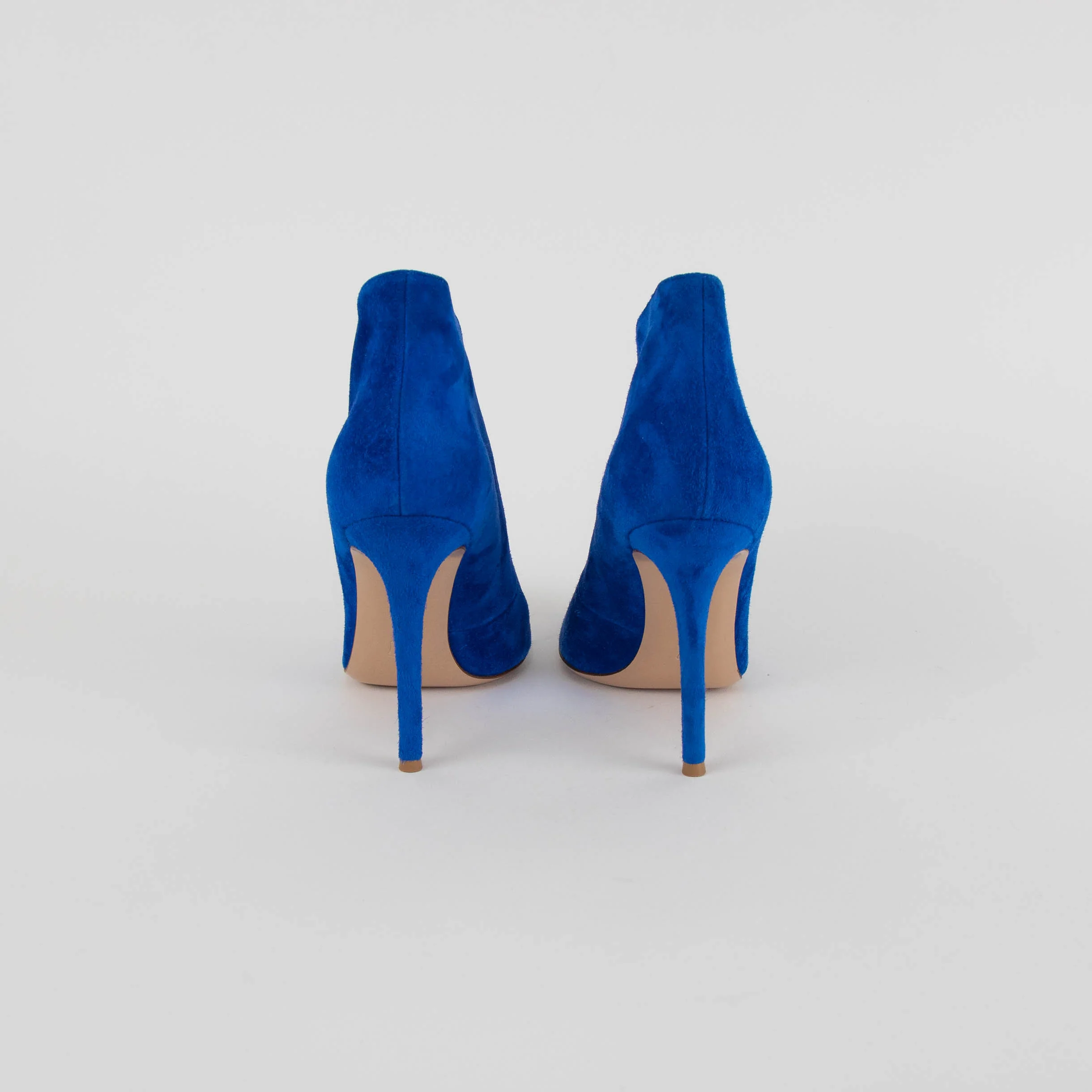 Gianvito Rossi Blue Suede Peep Toe Heeled Booties - Image 4