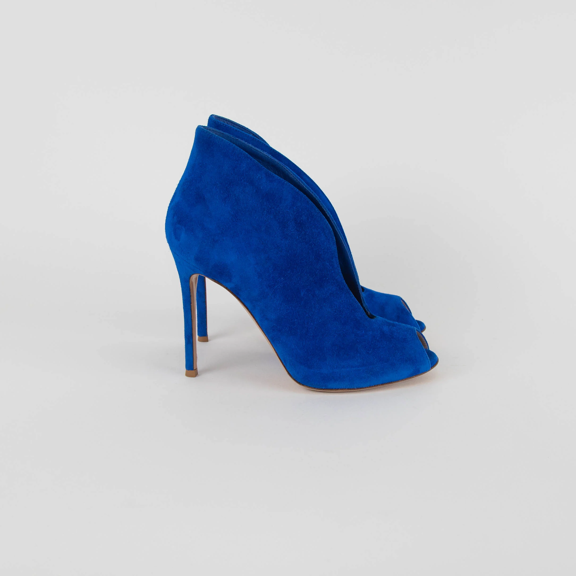 Gianvito Rossi Blue Suede Peep Toe Heeled Booties - Image 5