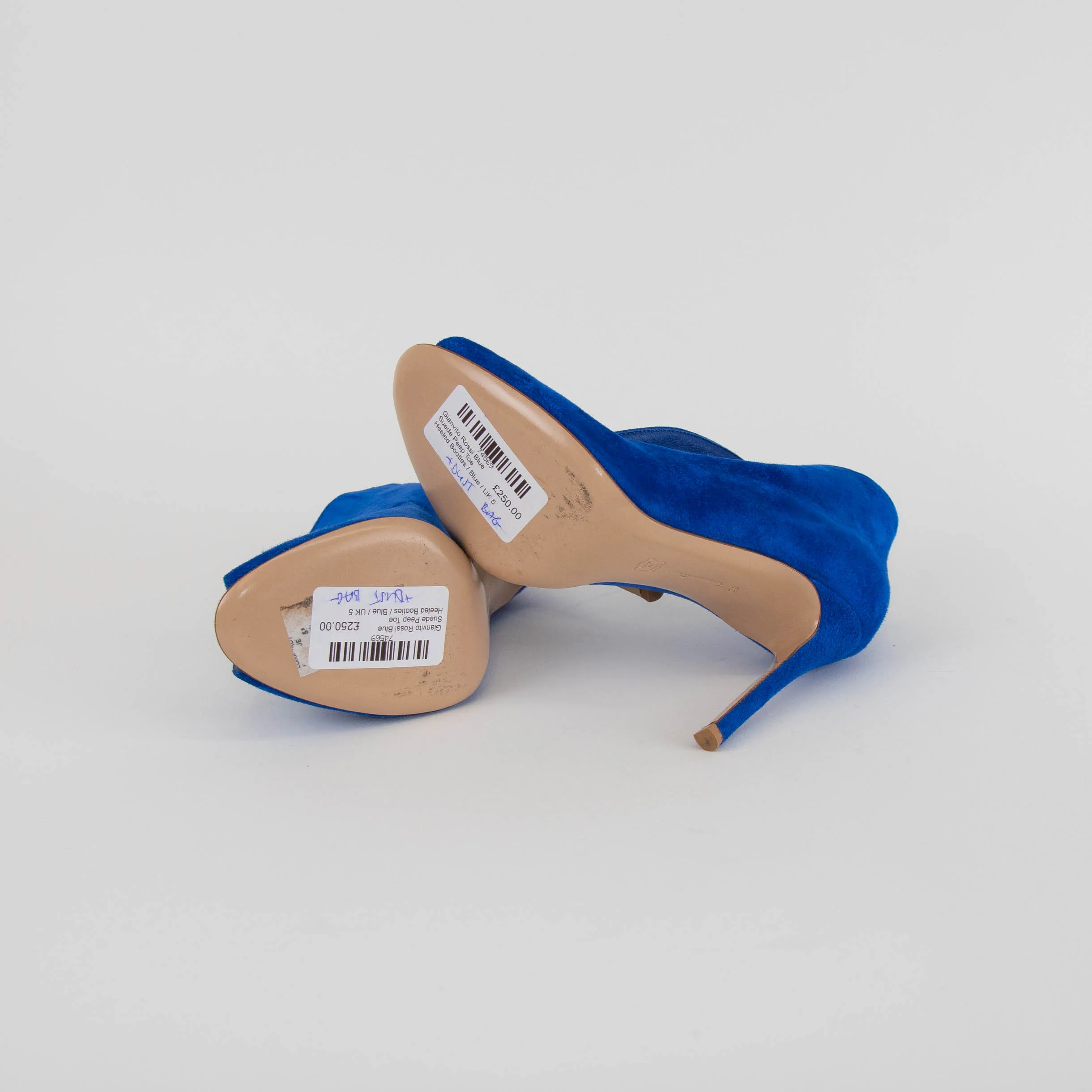 Gianvito Rossi Blue Suede Peep Toe Heeled Booties - Image 6