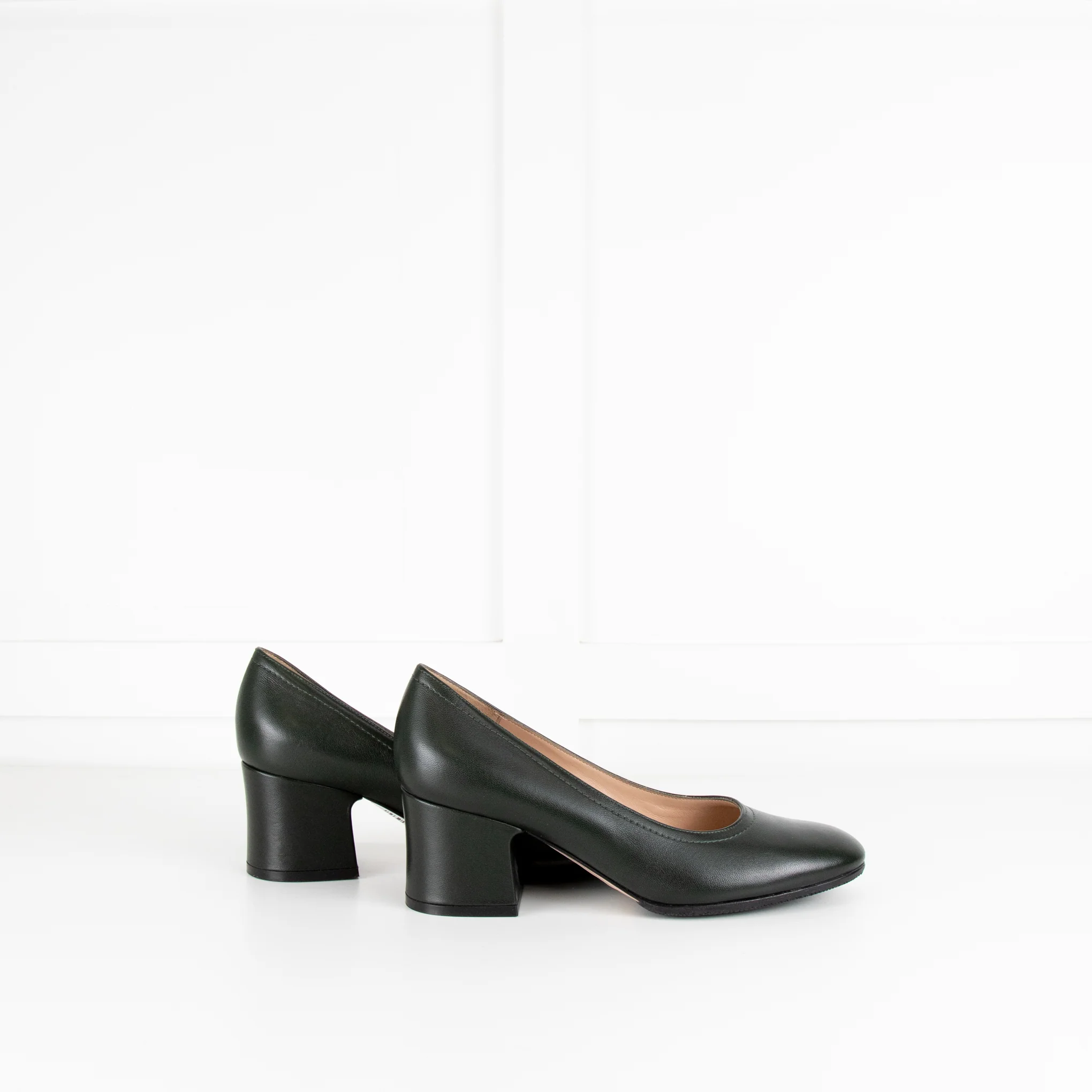 Gianvito Rossi Dark Green Round Toe Block Heel Shoes - Image 3