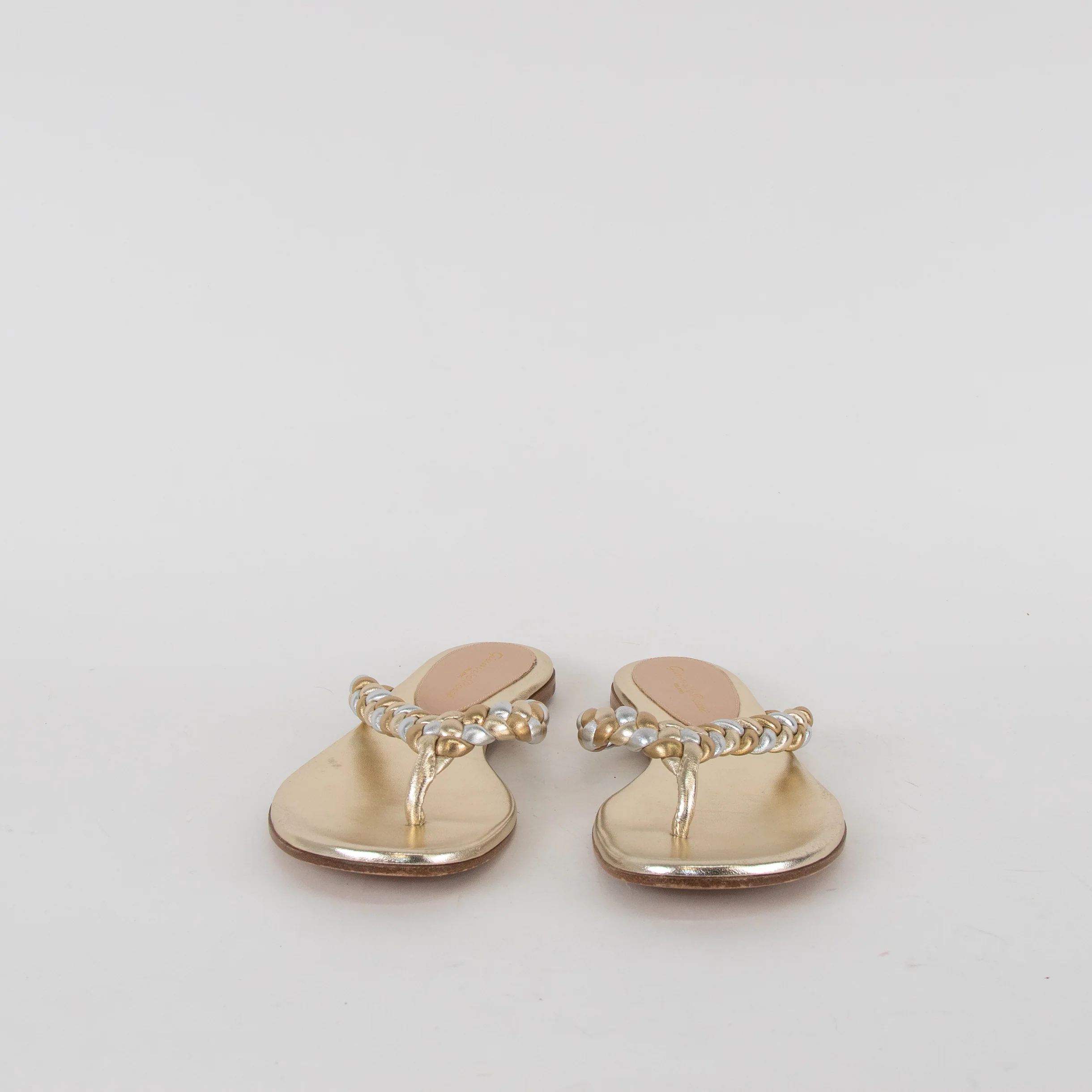 Gianvito Rossi Gold Braided Leather Flat Flip Flops - Image 2