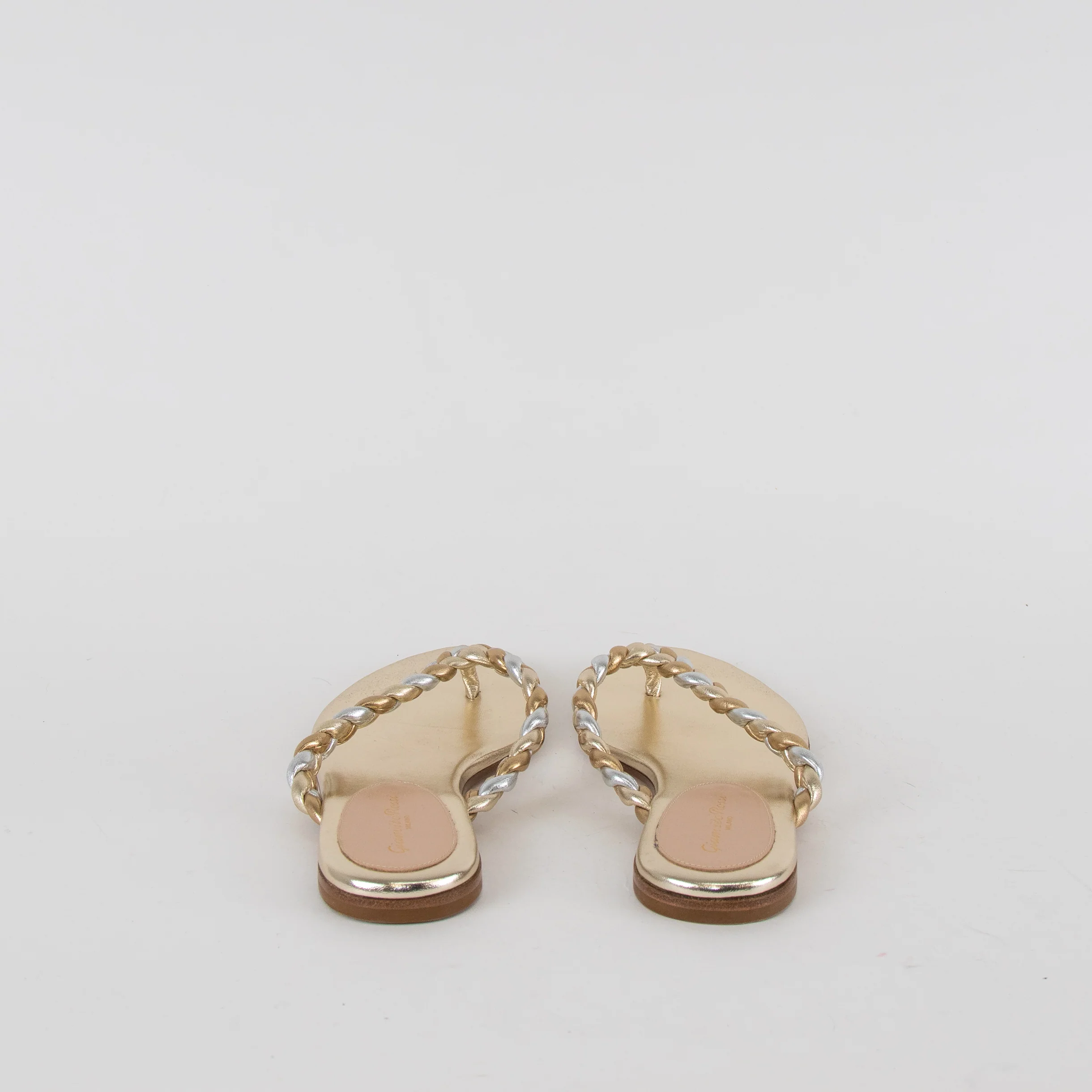Gianvito Rossi Gold Braided Leather Flat Flip Flops - Image 4
