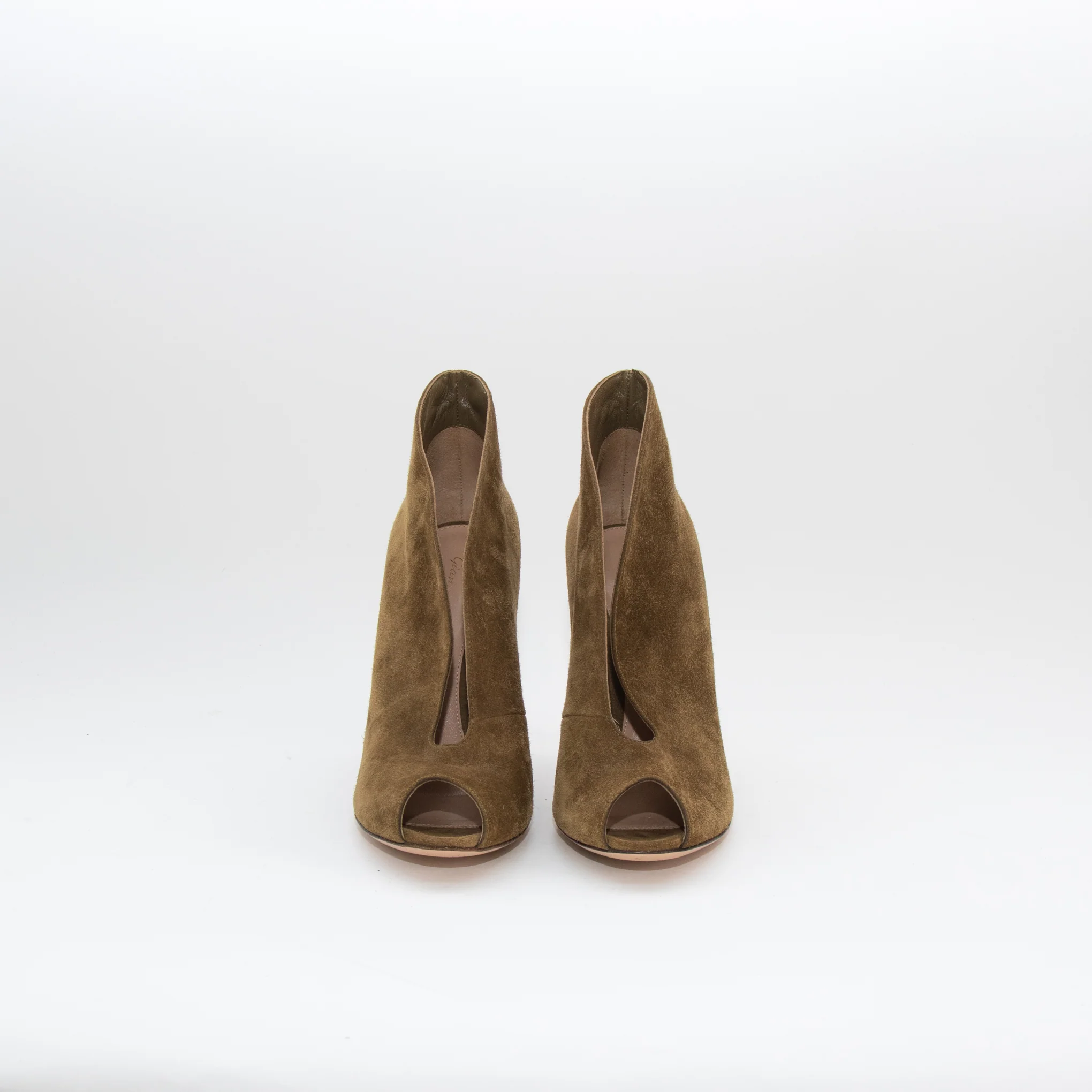 Gianvito Rossi Khaki Suede Vamp Peep Toe Shoes - Image 2