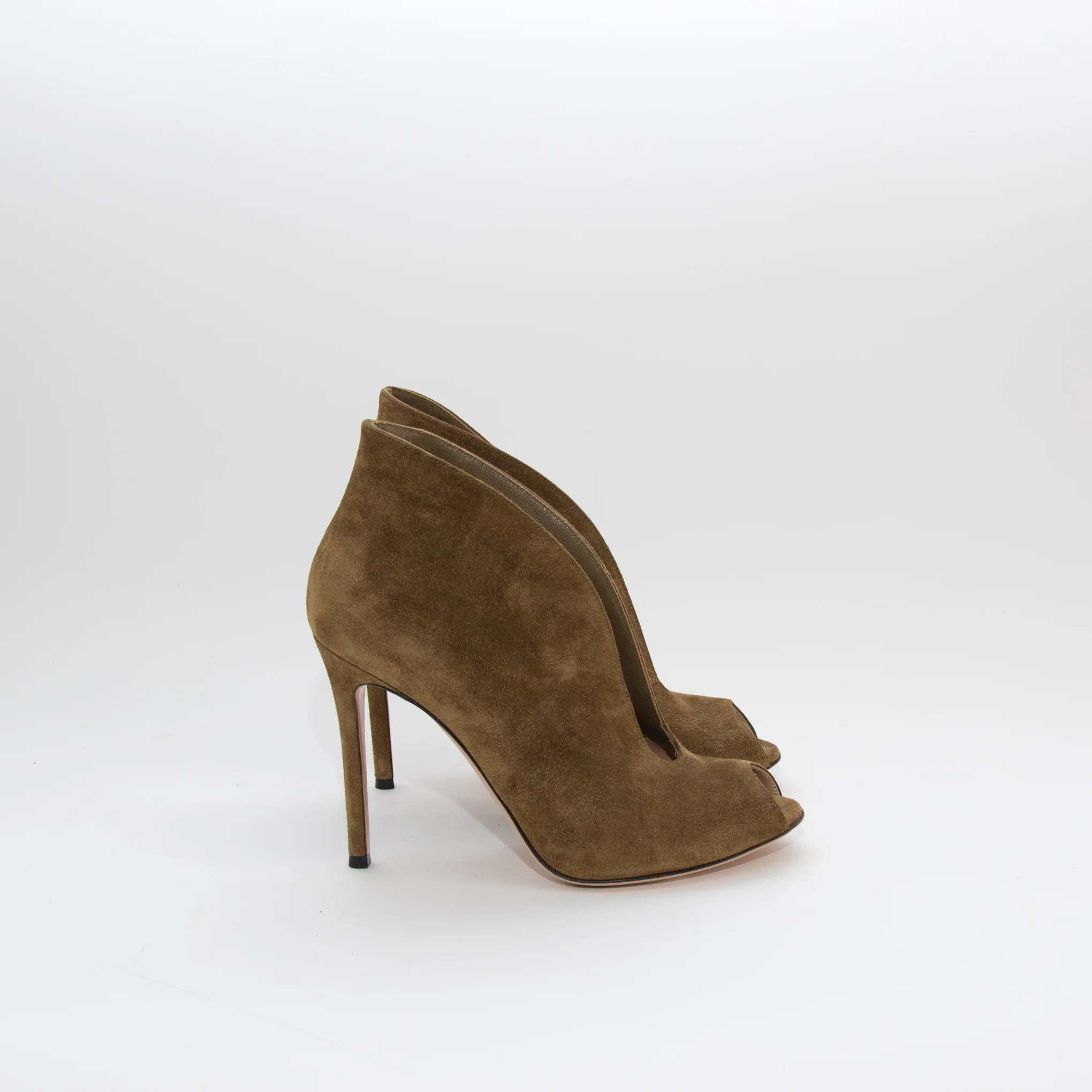 Gianvito Rossi Khaki Suede Vamp Peep Toe Shoes - Image 5