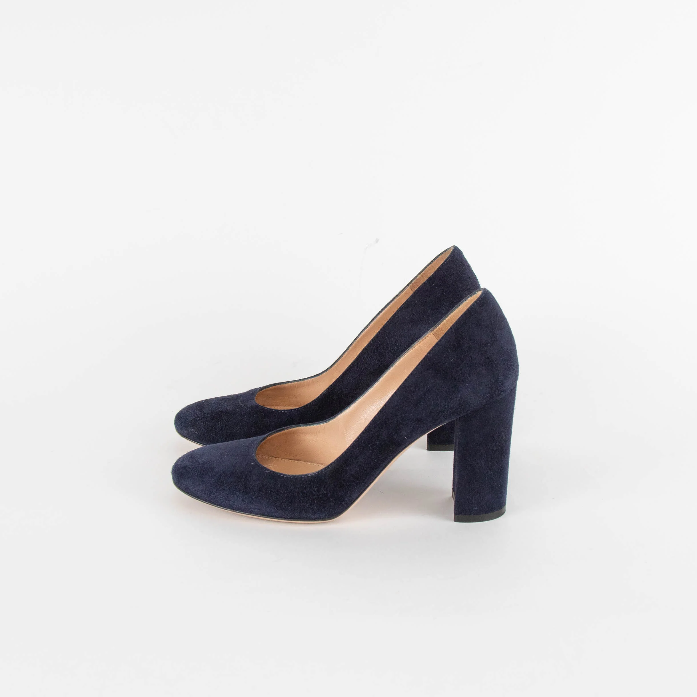 Gianvito Rossi Navy Suede Block Heeled Shoes - Image 3