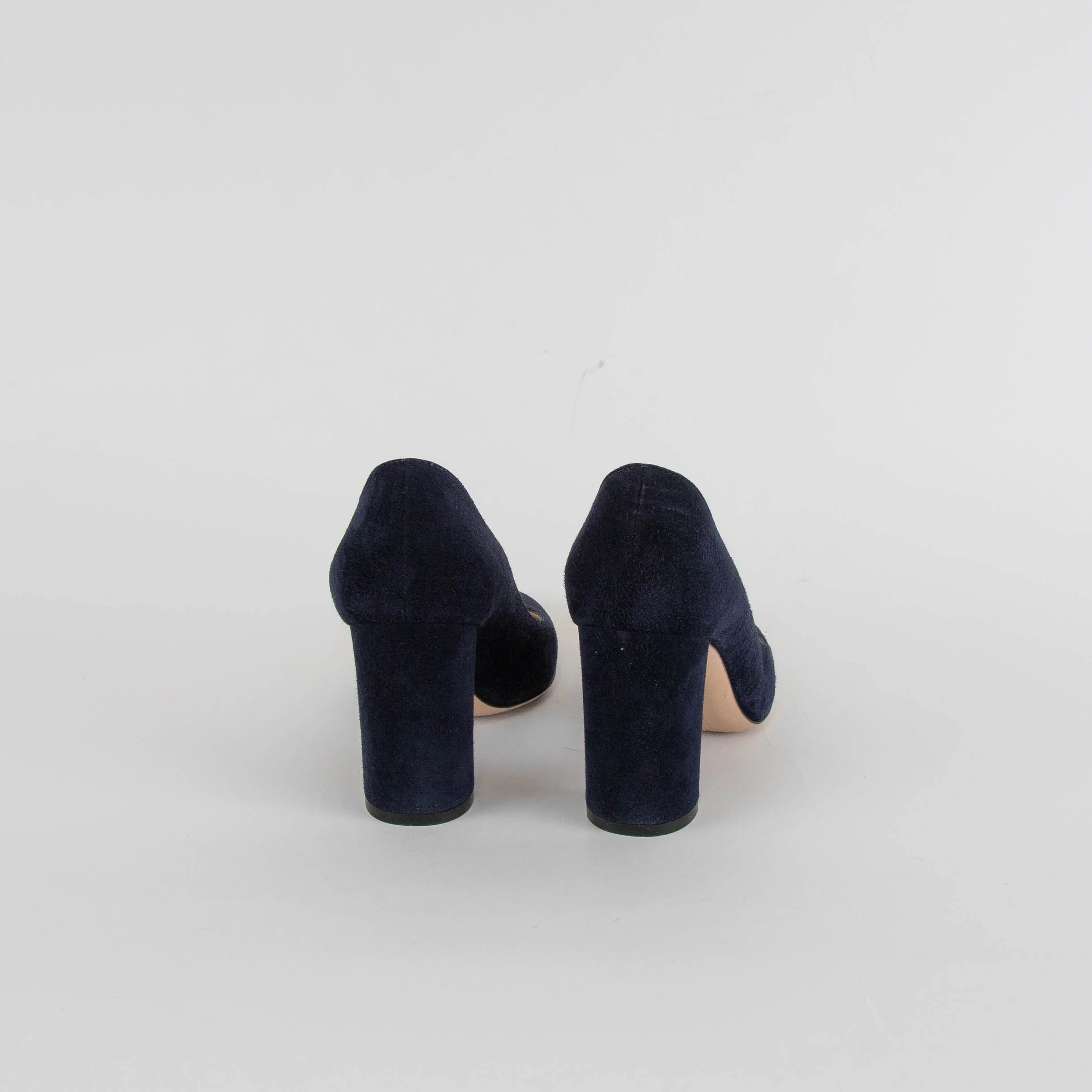 Gianvito Rossi Navy Suede Block Heeled Shoes - Image 4