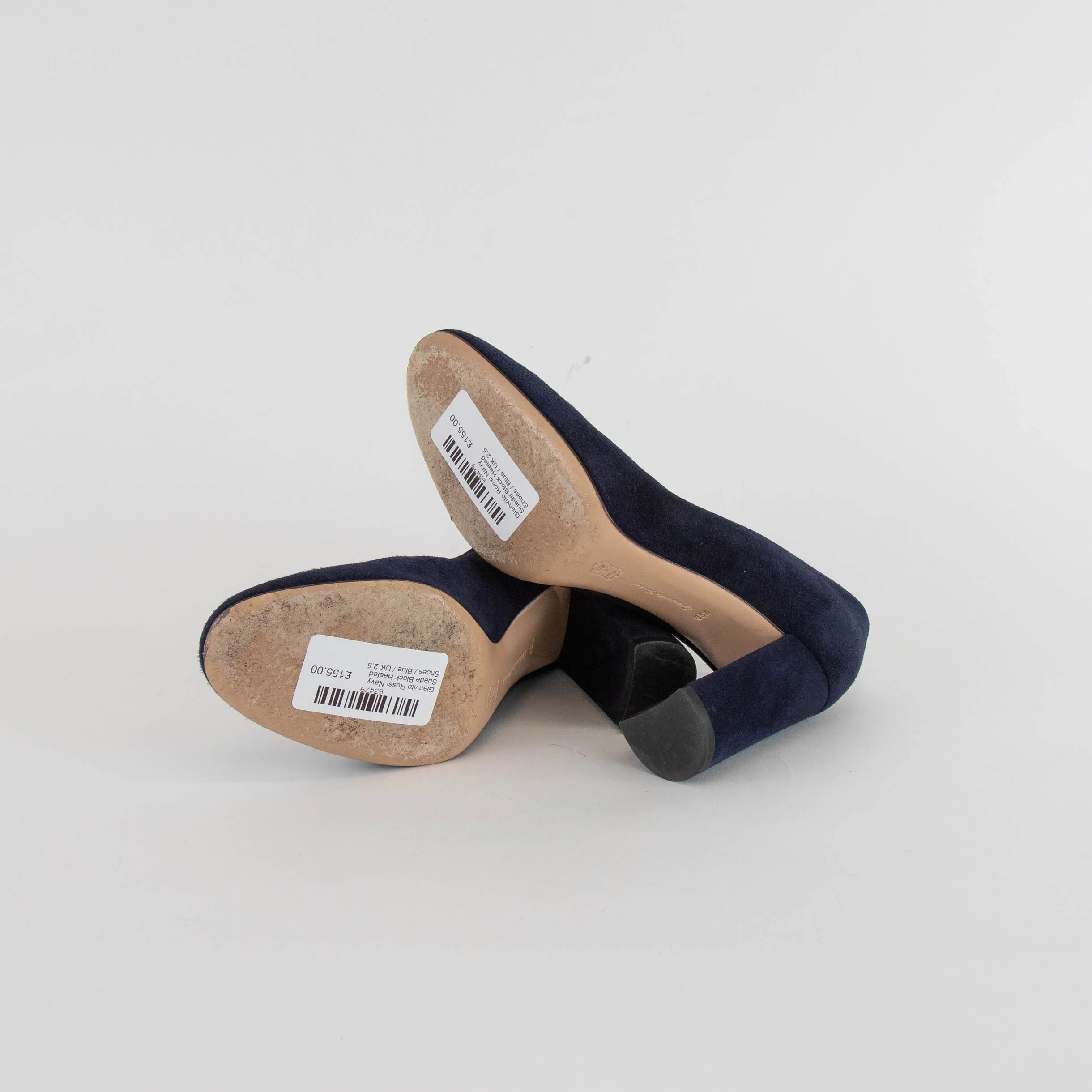 Gianvito Rossi Navy Suede Block Heeled Shoes - Image 5