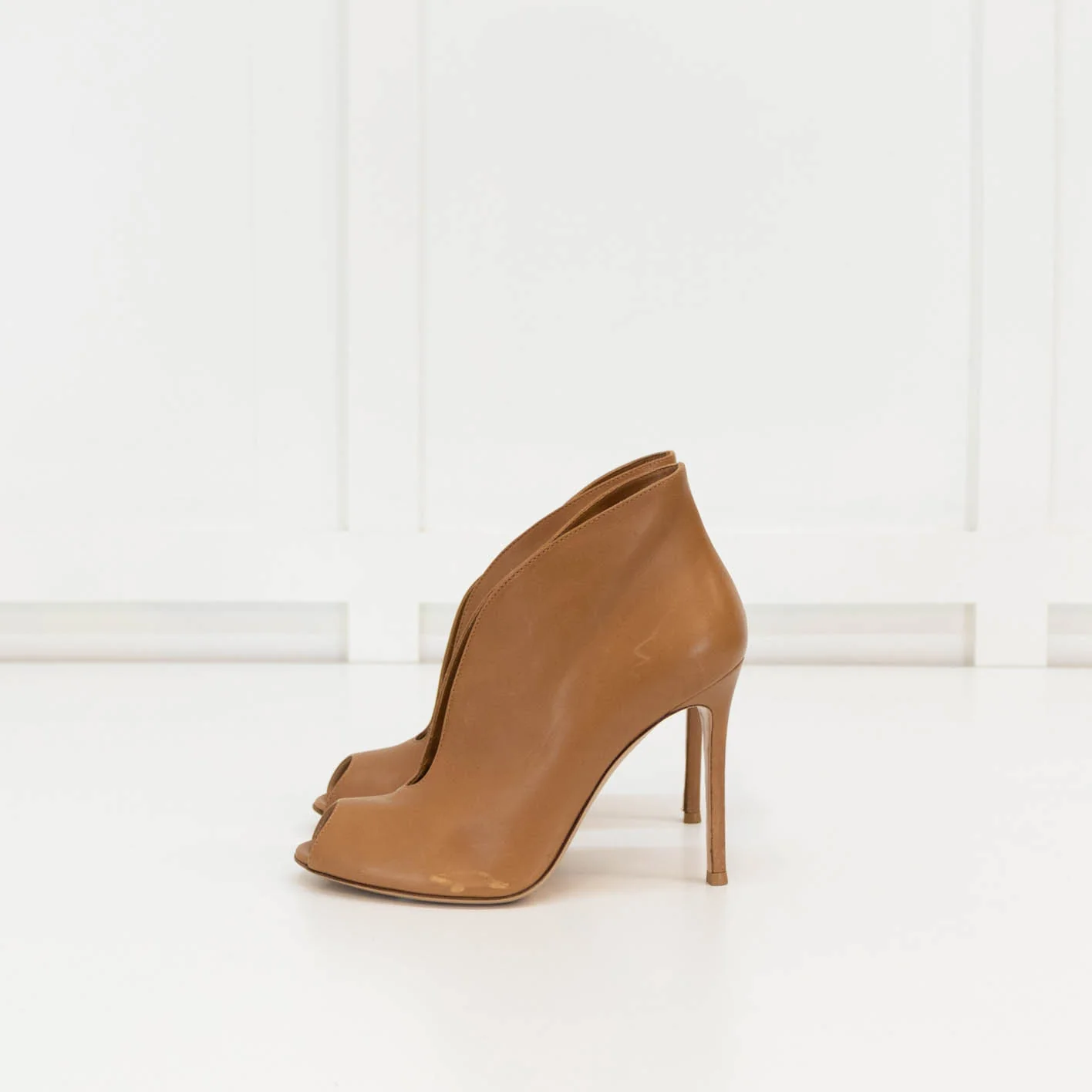 Gianvito Rossi Tan High Heel Shoe Boot With Peep Toe - Image 3