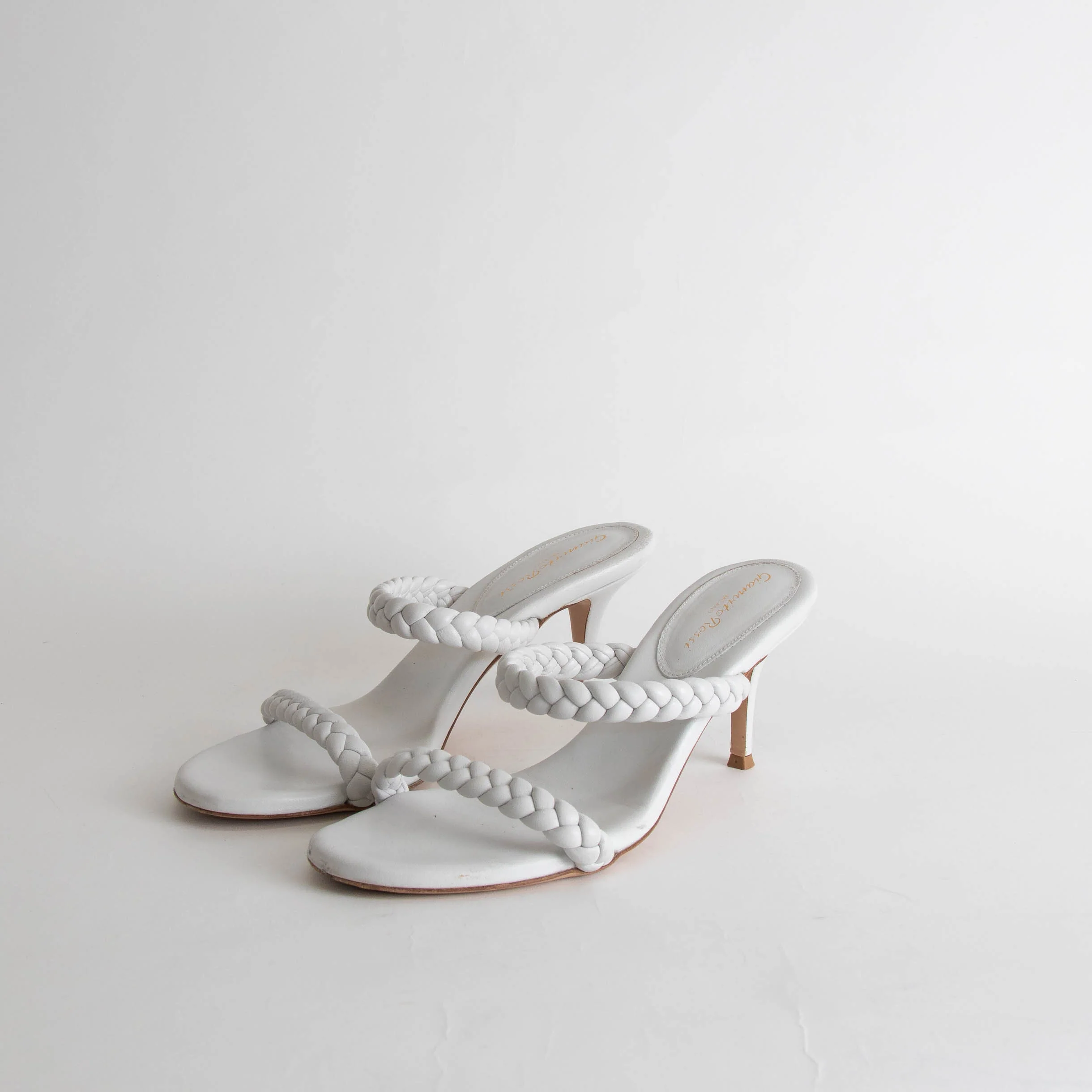 Gianvito Rossi White Leather Braided Strap Heels